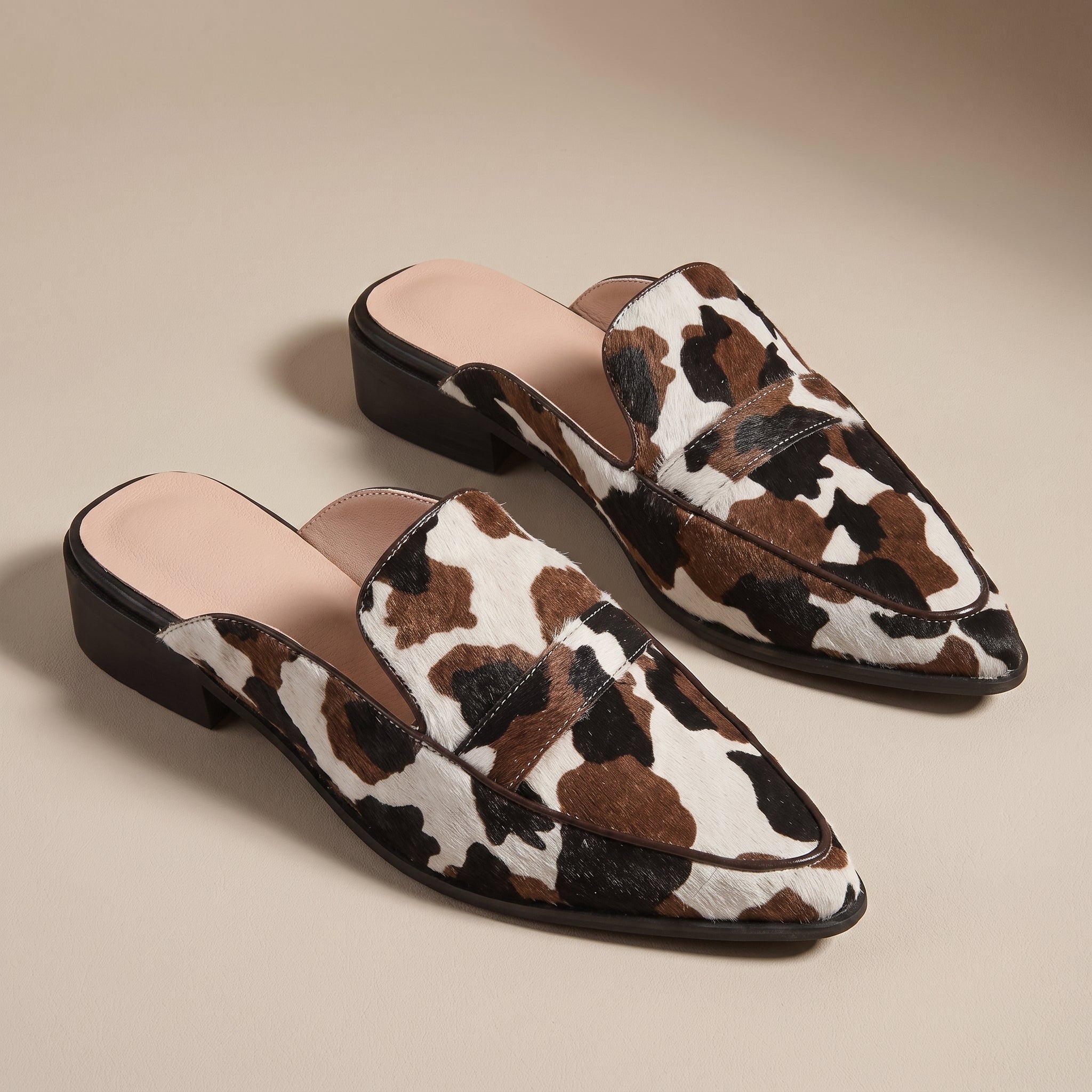 Daisy - Women's Pointed Toe Printed Low Block Heel Mules - Sandals - Brown - Parker&Brooks
