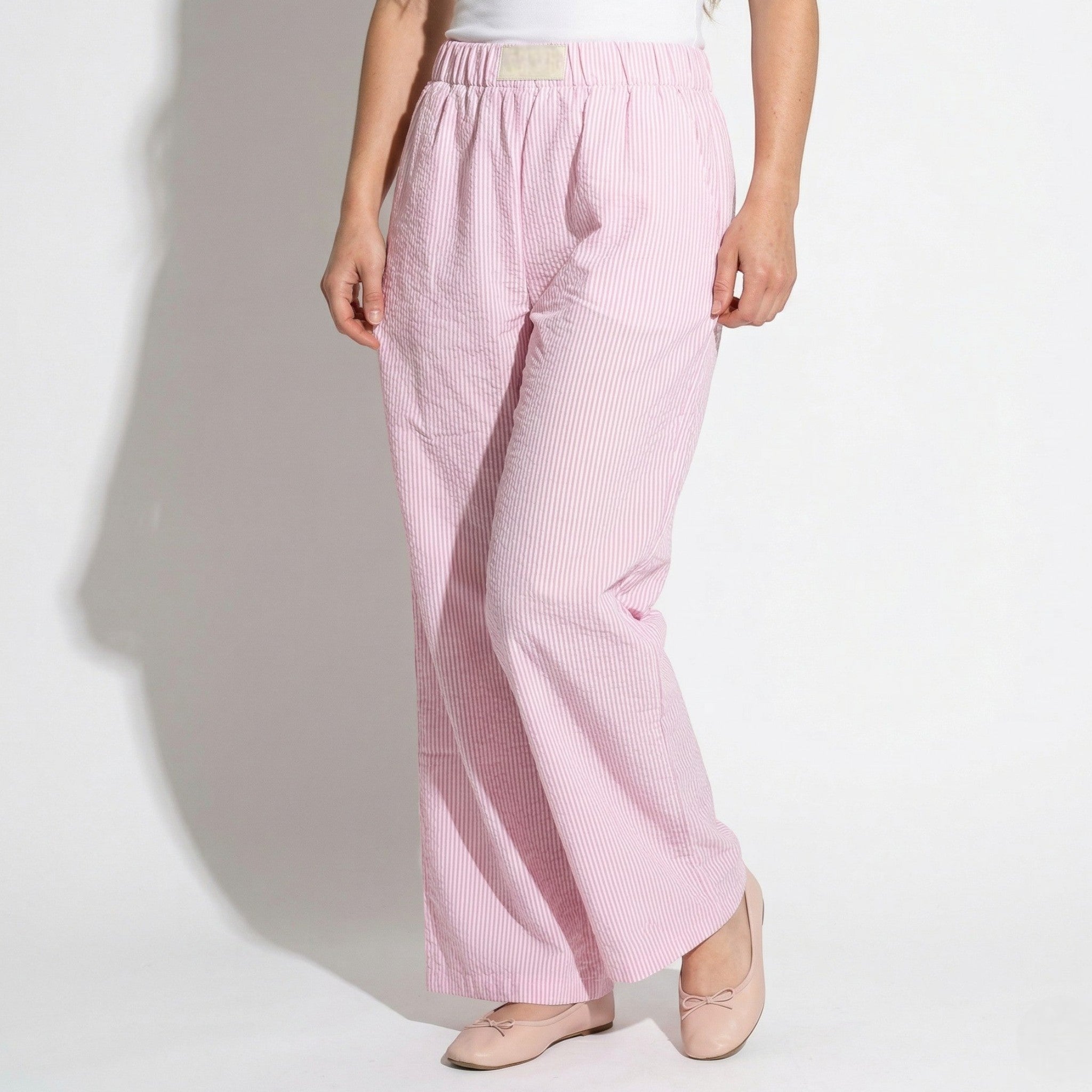 Daisy - Women's Striped Lounge Pants with Elastic Waist - Pants & Trousers - Pink - Parker&Brooks