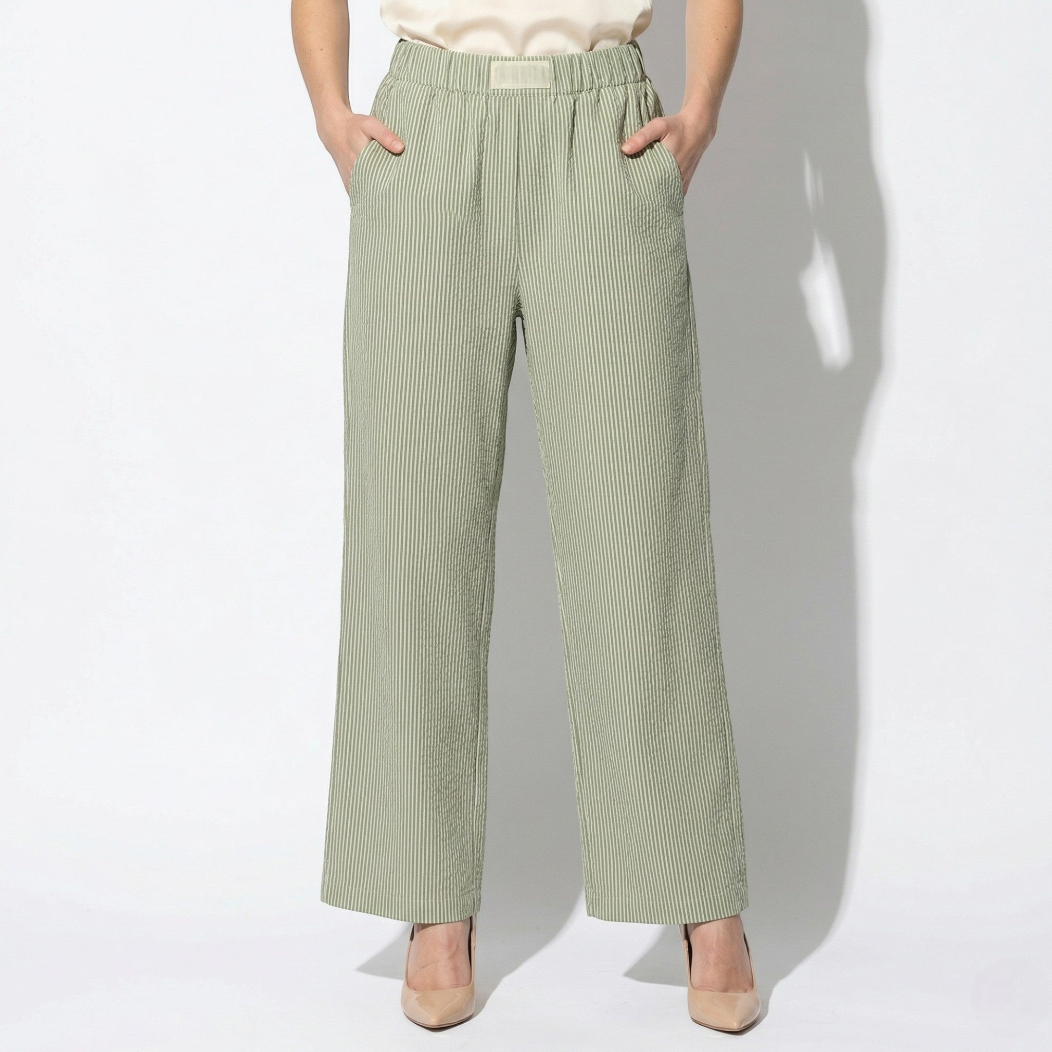 Daisy - Women's Striped Lounge Pants with Elastic Waist - Pants & Trousers - Green - Parker&Brooks