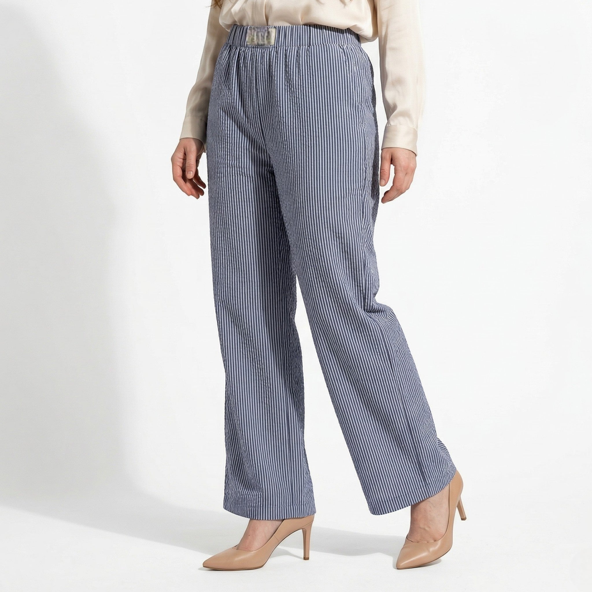 Daisy - Women's Striped Lounge Pants with Elastic Waist - Pants & Trousers - Dark Blue - Parker&Brooks