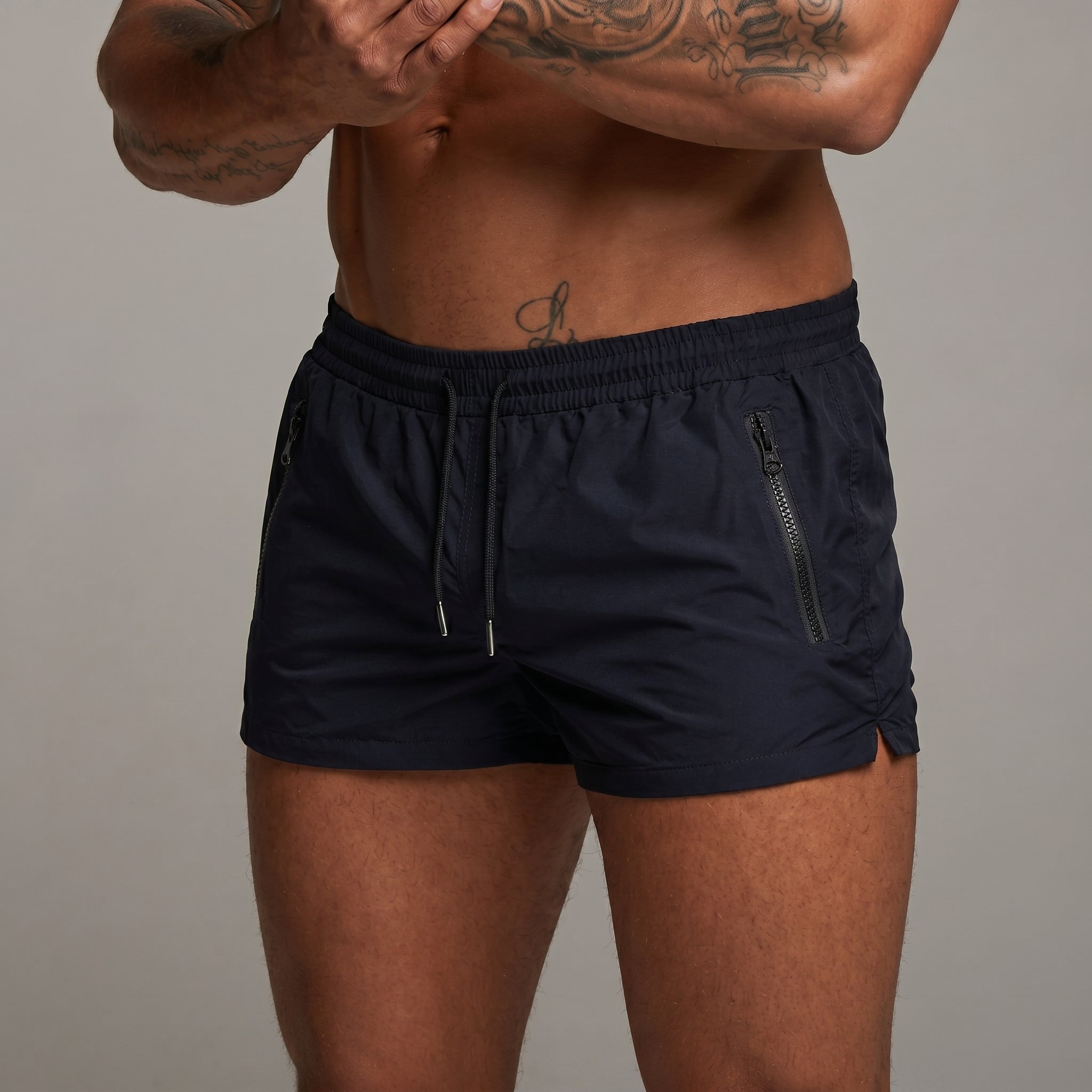 David - Men's Summer Relaxed Fit Swim Shorts with Zip Pockets - Shorts - Navy Blue - Parker&Brooks