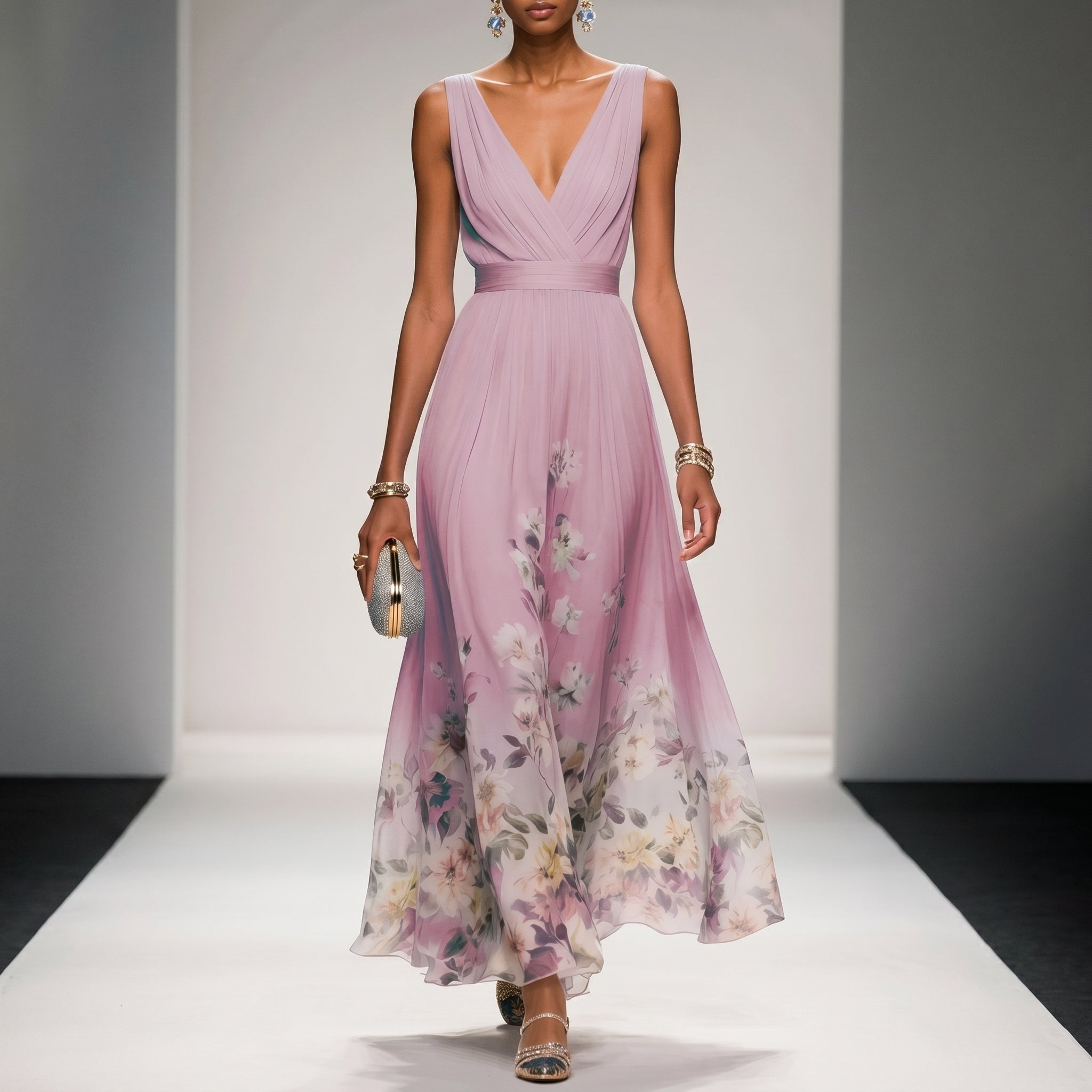 Diana - Women's Wedding Guest Sleeveless Floral Maxi Dress - Maxi Dresses - Pink - Parker&Brooks