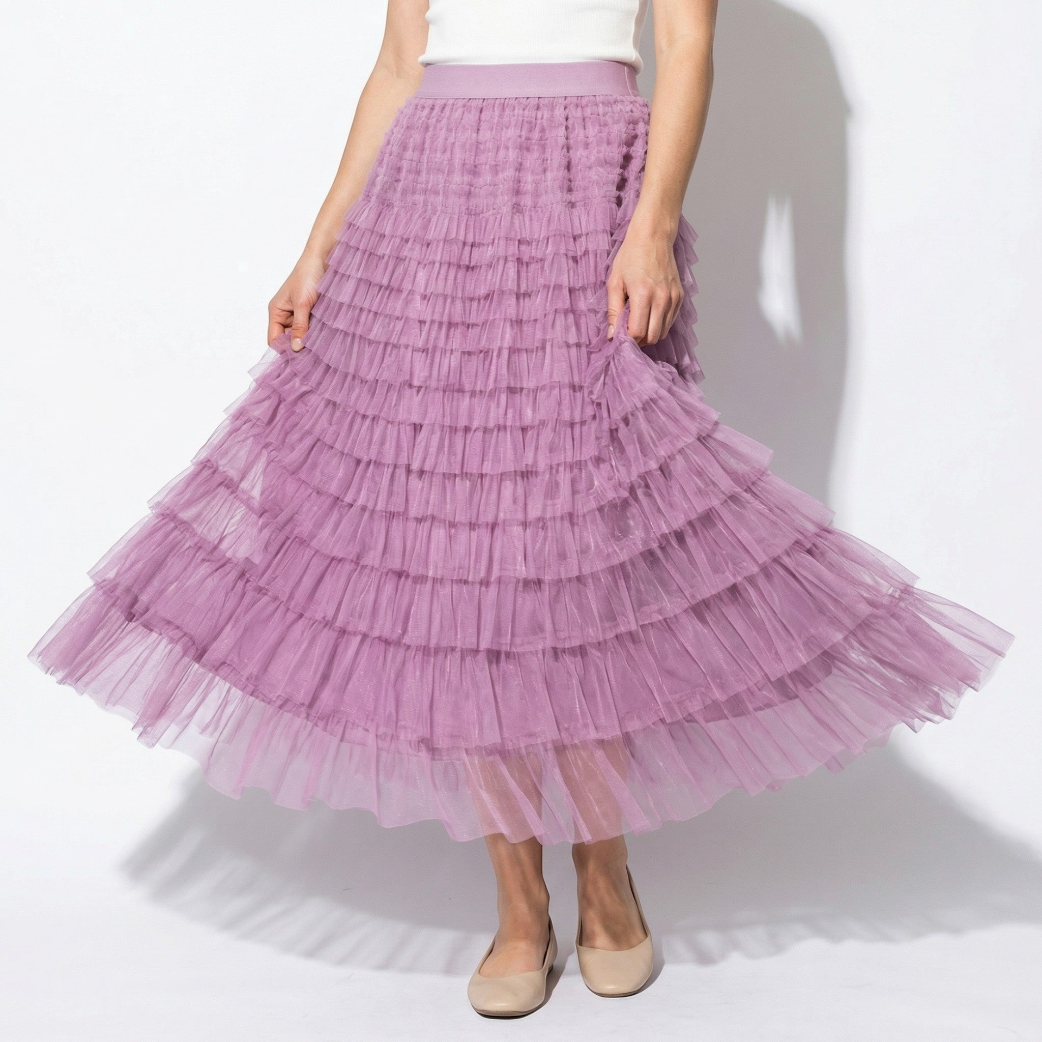 Dianne - Women's Summer Tiered Ruffle Tulle Maxi Skirt - Skirts - Purple - Parker&Brooks