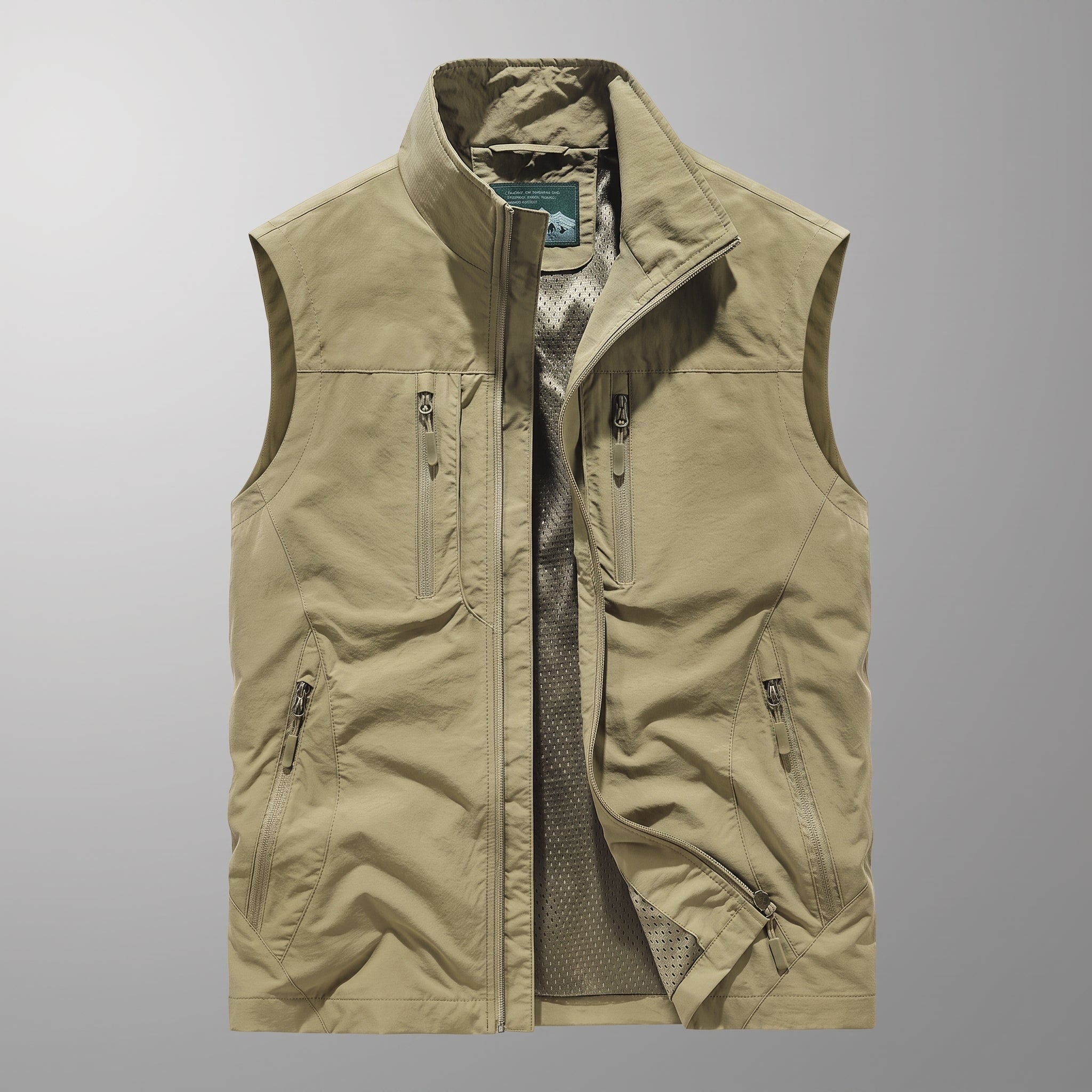 Dieter - Men's Stand Collar Multi-Pocket Transitional Vest - Vests - Khaki - Parker&Brooks