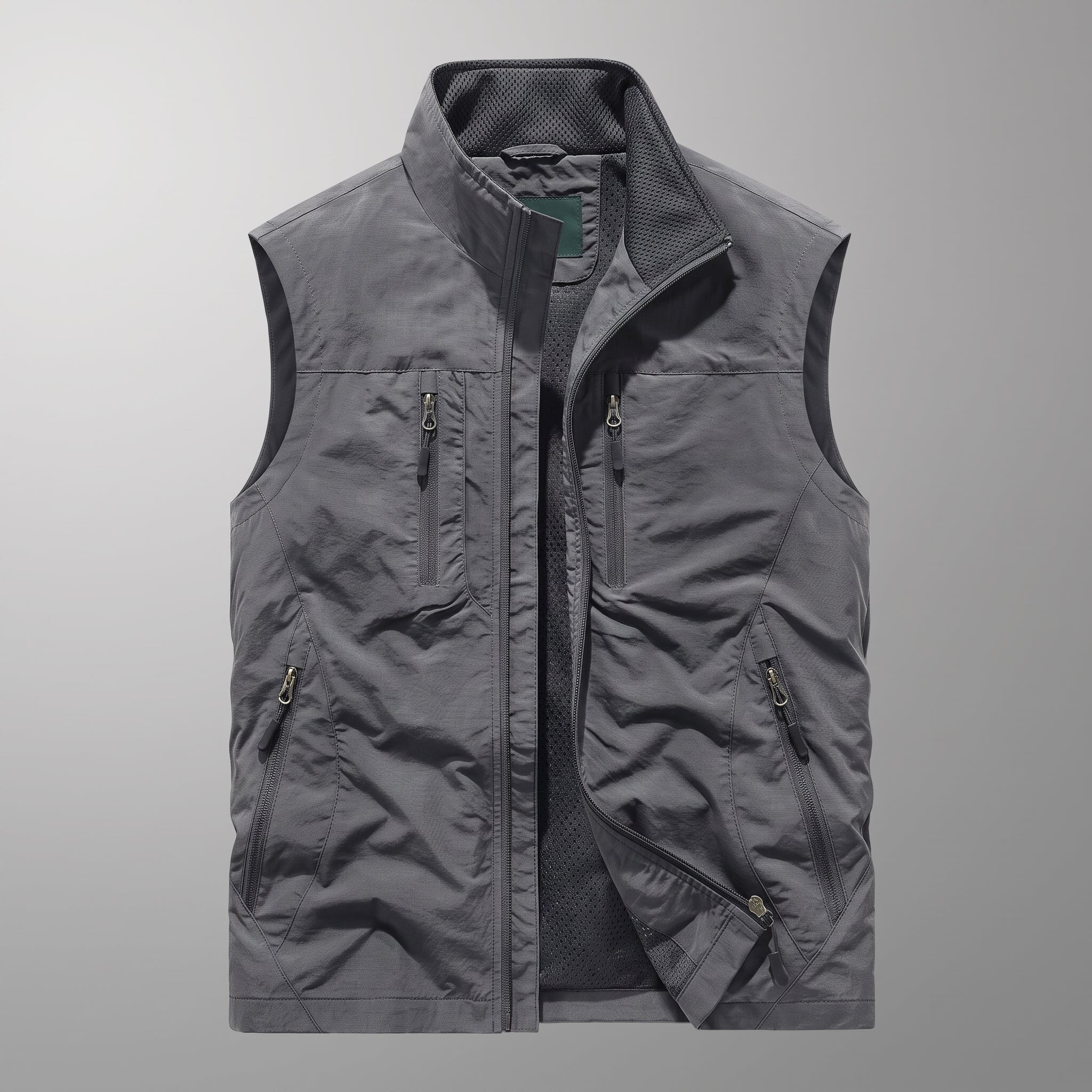 Dieter - Men's Stand Collar Multi-Pocket Transitional Vest - Vests - Gray - Parker&Brooks