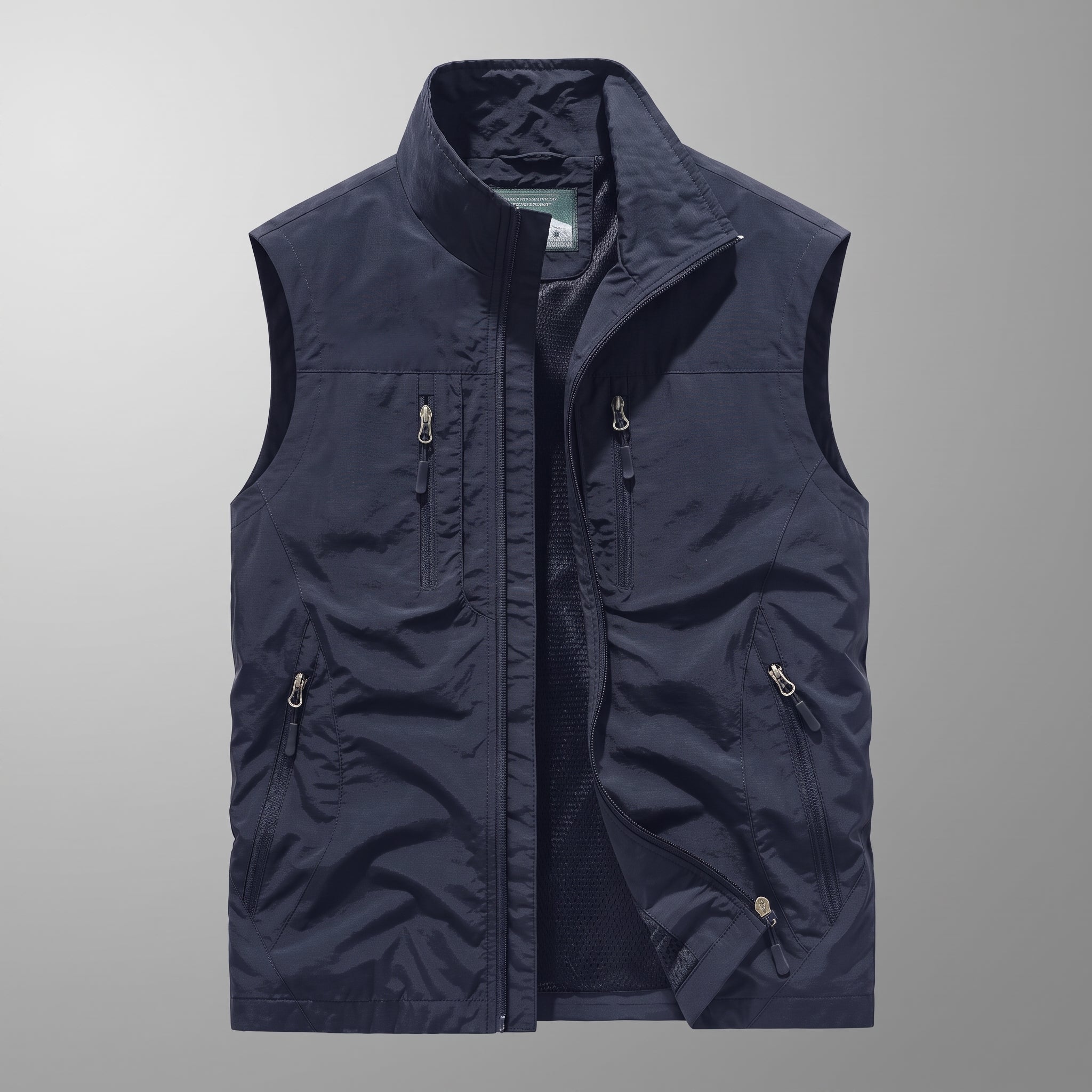 Dieter - Men's Stand Collar Multi-Pocket Transitional Vest - Vests - Navy Blue - Parker&Brooks