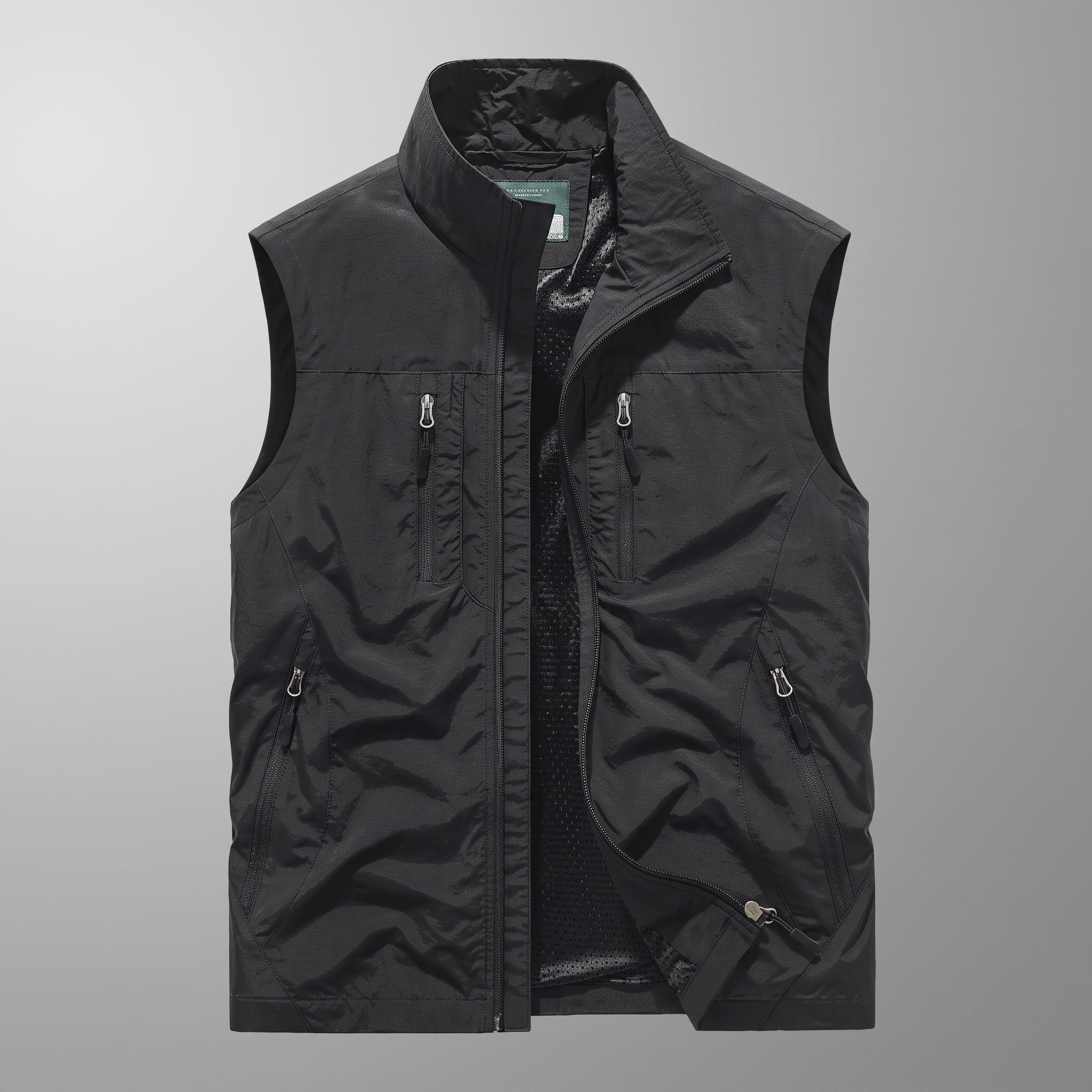 Dieter - Men's Stand Collar Multi-Pocket Transitional Vest - Vests - Black - Parker&Brooks