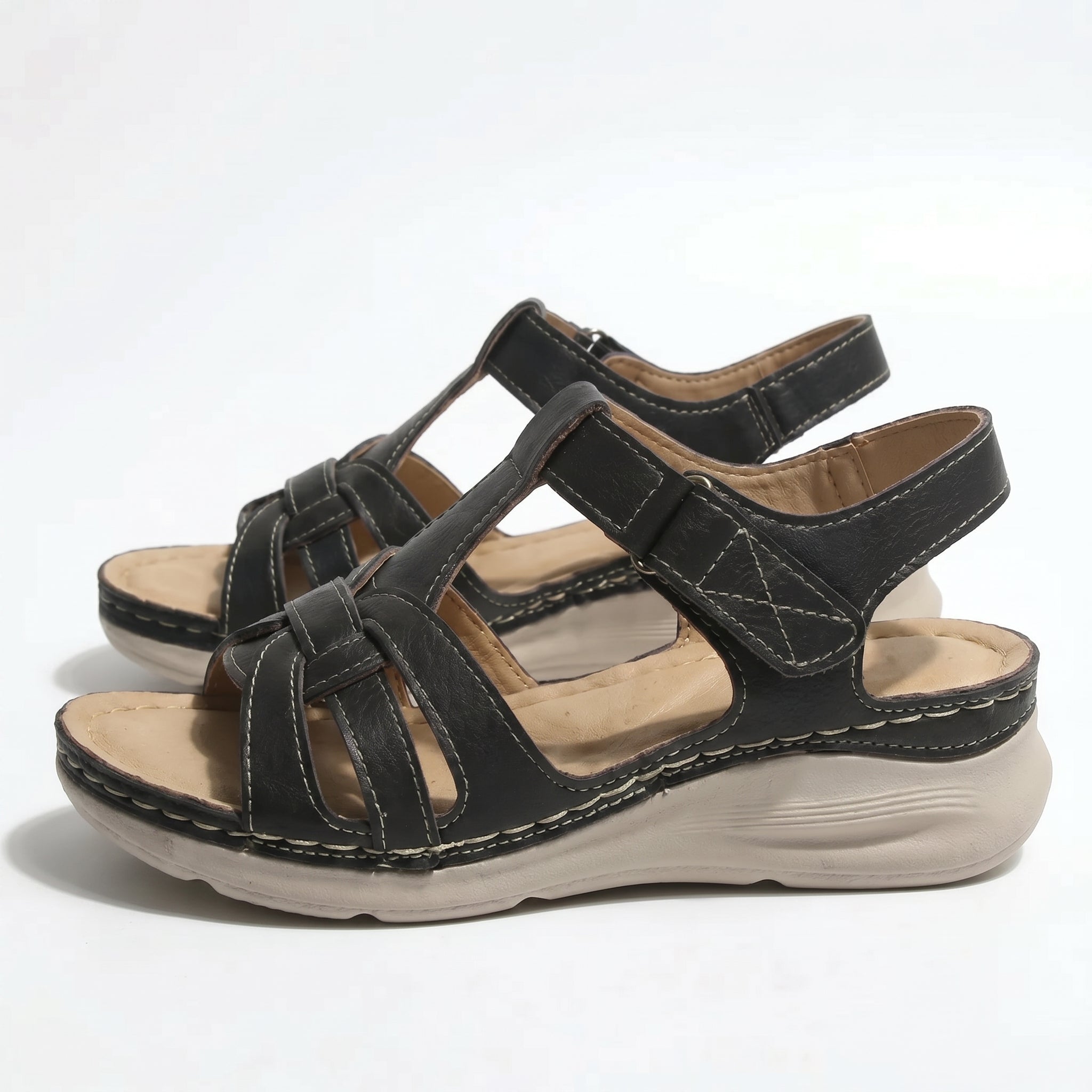Donna - Women's Orthopedic Wedge Sandals - Sandals - Black - Parker&Brooks