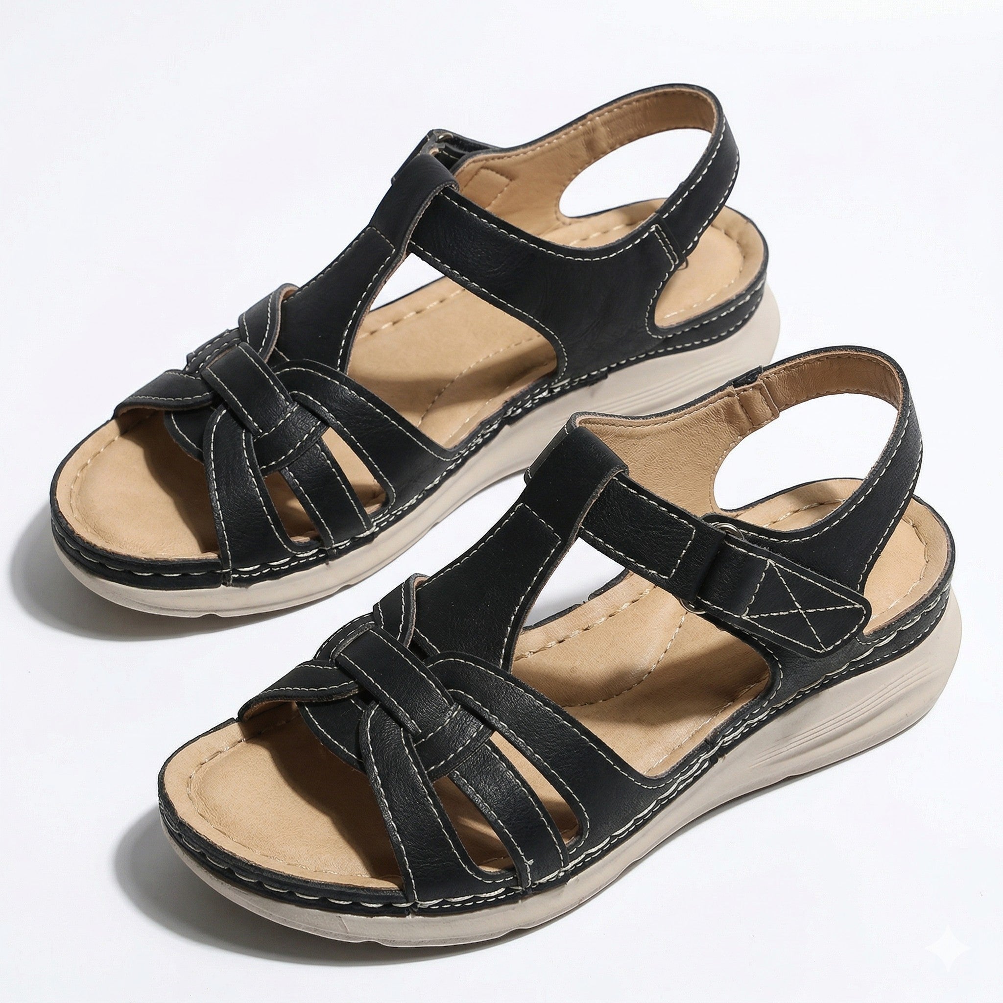 Donna - Women's Orthopedic Wedge Sandals - Sandals - Black - Parker&Brooks