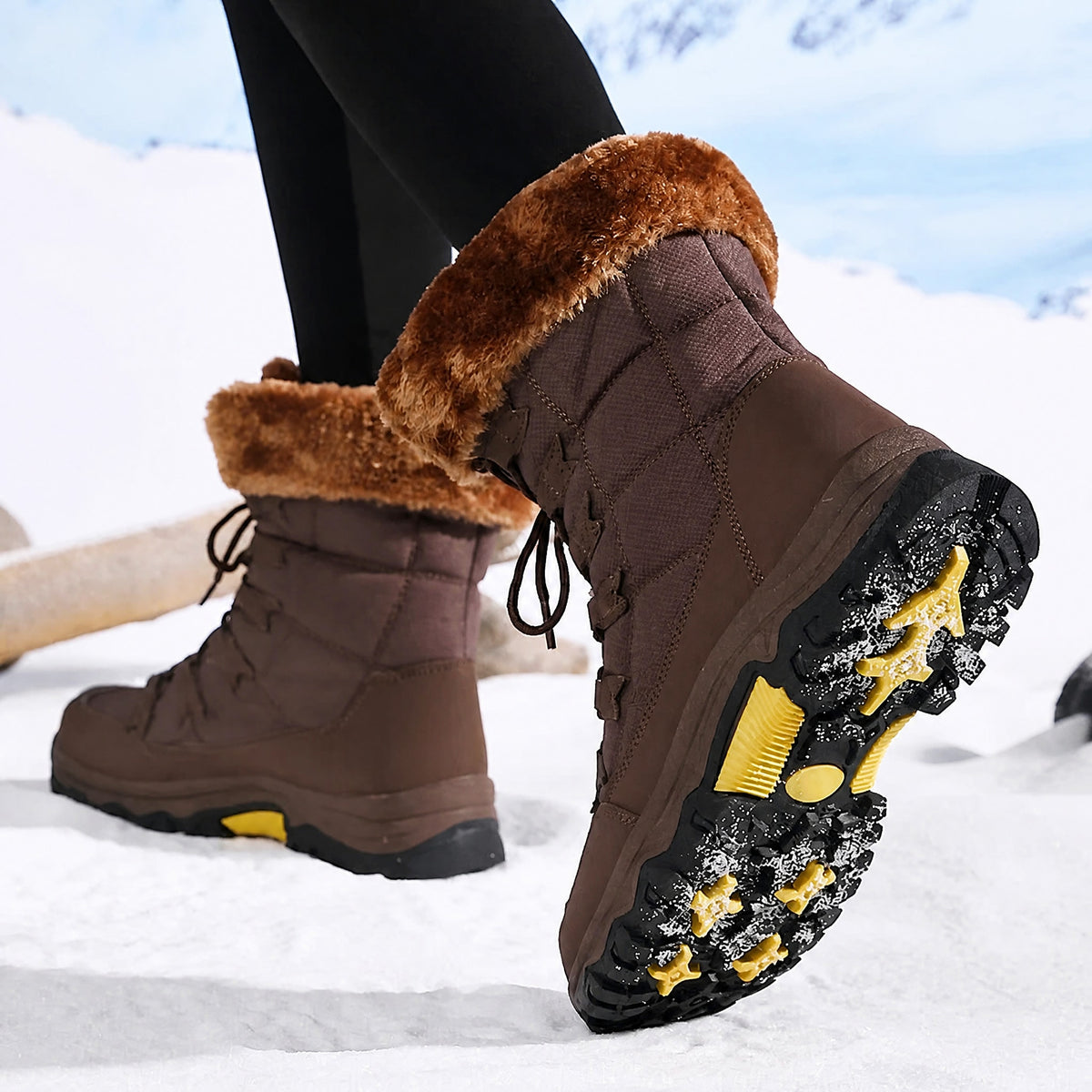 Rowan - Women's Orthopaedic Lace-Up Snow Boots with Faux Fur Trim