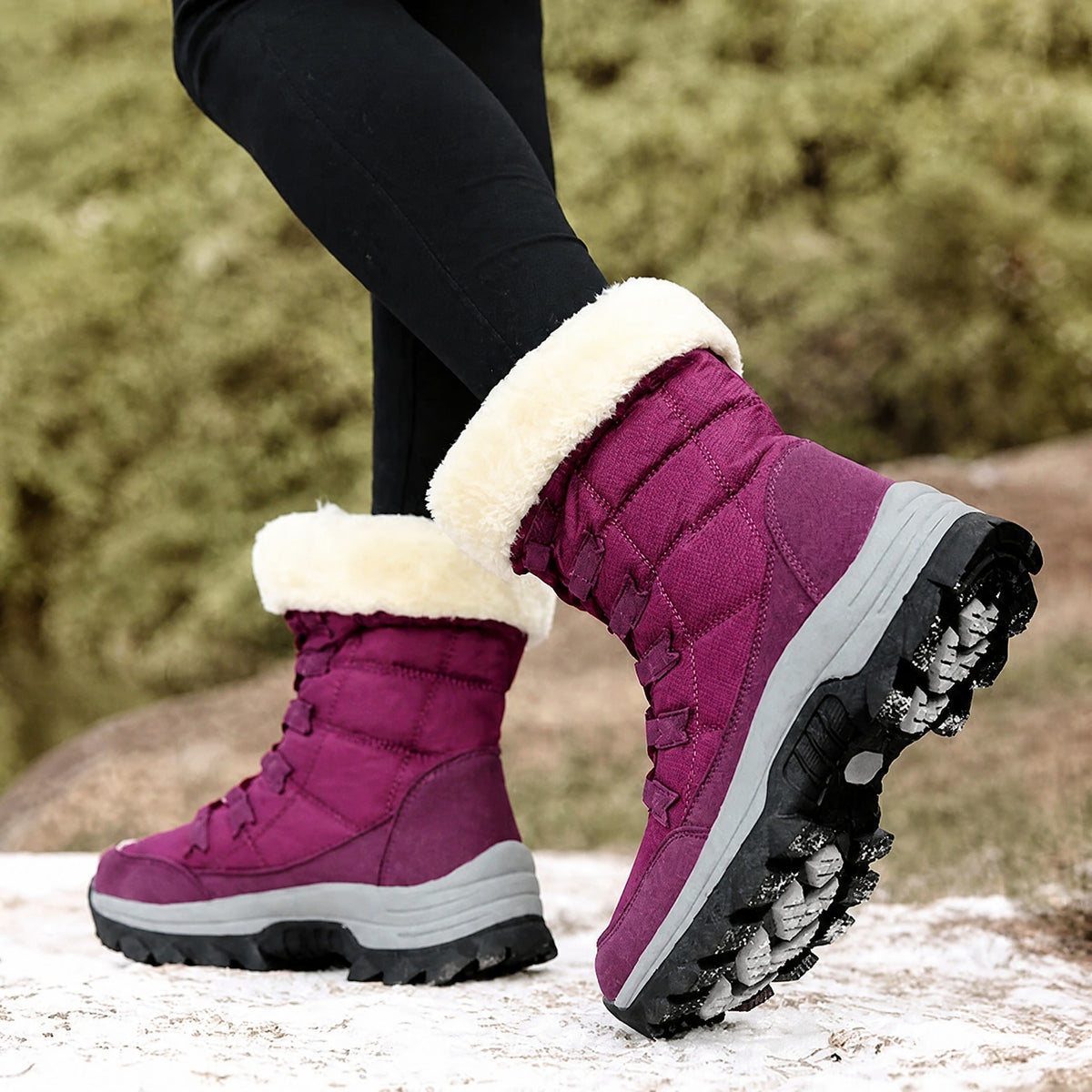 Rowan - Women's Orthopaedic Lace-Up Snow Boots with Faux Fur Trim
