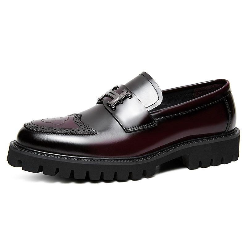 Edward - Men's Chunky Sole Loafers with Buckle Detail - Loafers - Wine Red - Parker&Brooks