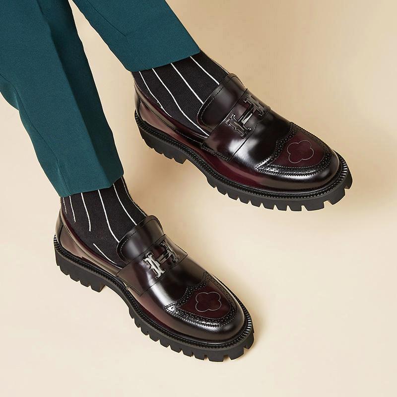 Edward - Men's Chunky Sole Loafers with Buckle Detail - Loafers - Wine Red - Parker&Brooks