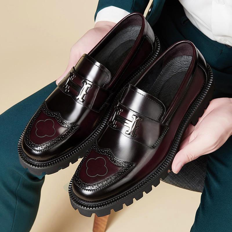 Edward - Men's Chunky Sole Loafers with Buckle Detail - Loafers - Wine Red - Parker&Brooks