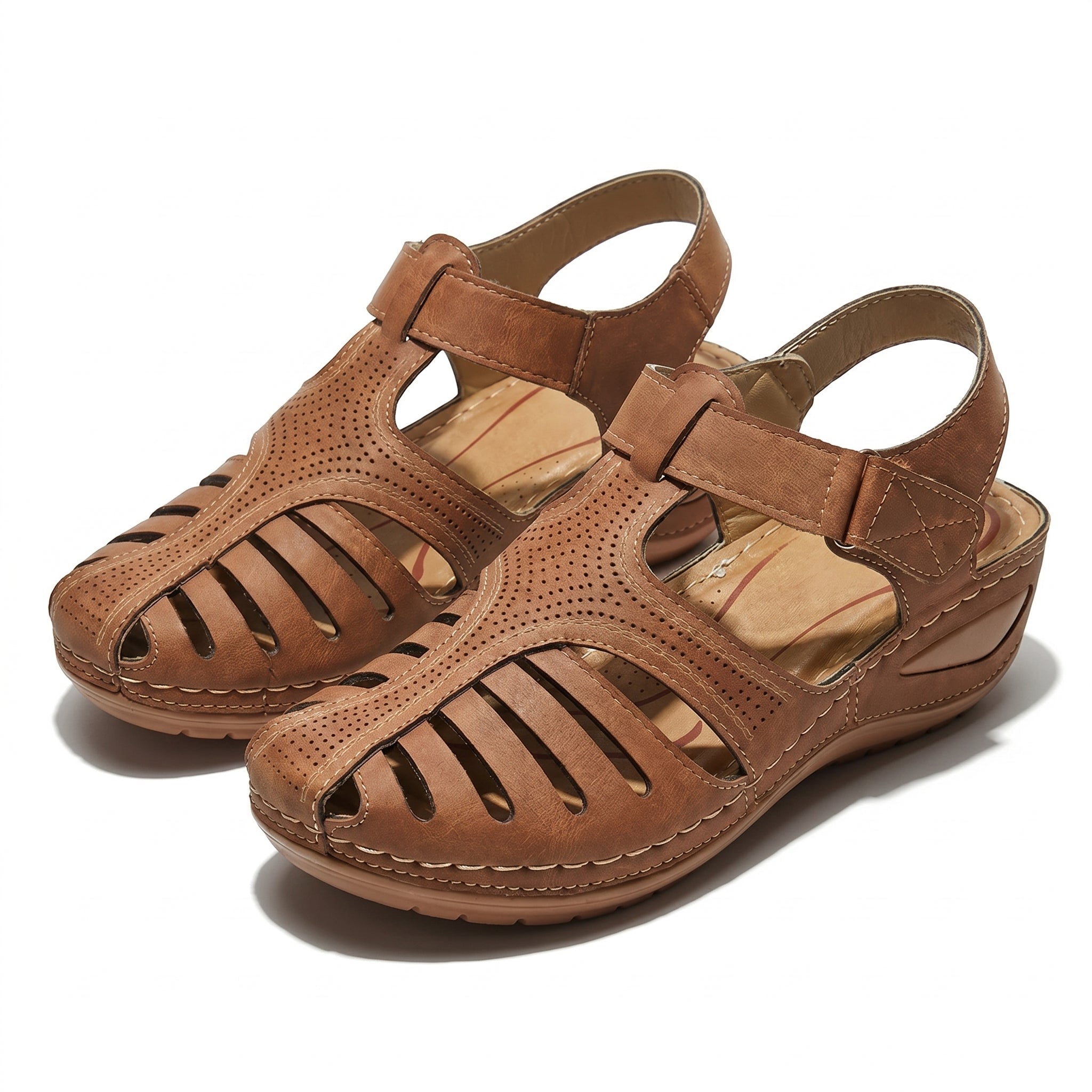 Eleanor - Women's Orthopedic Cut - Out Sandal - Sandals - Brown - Parker&Brooks