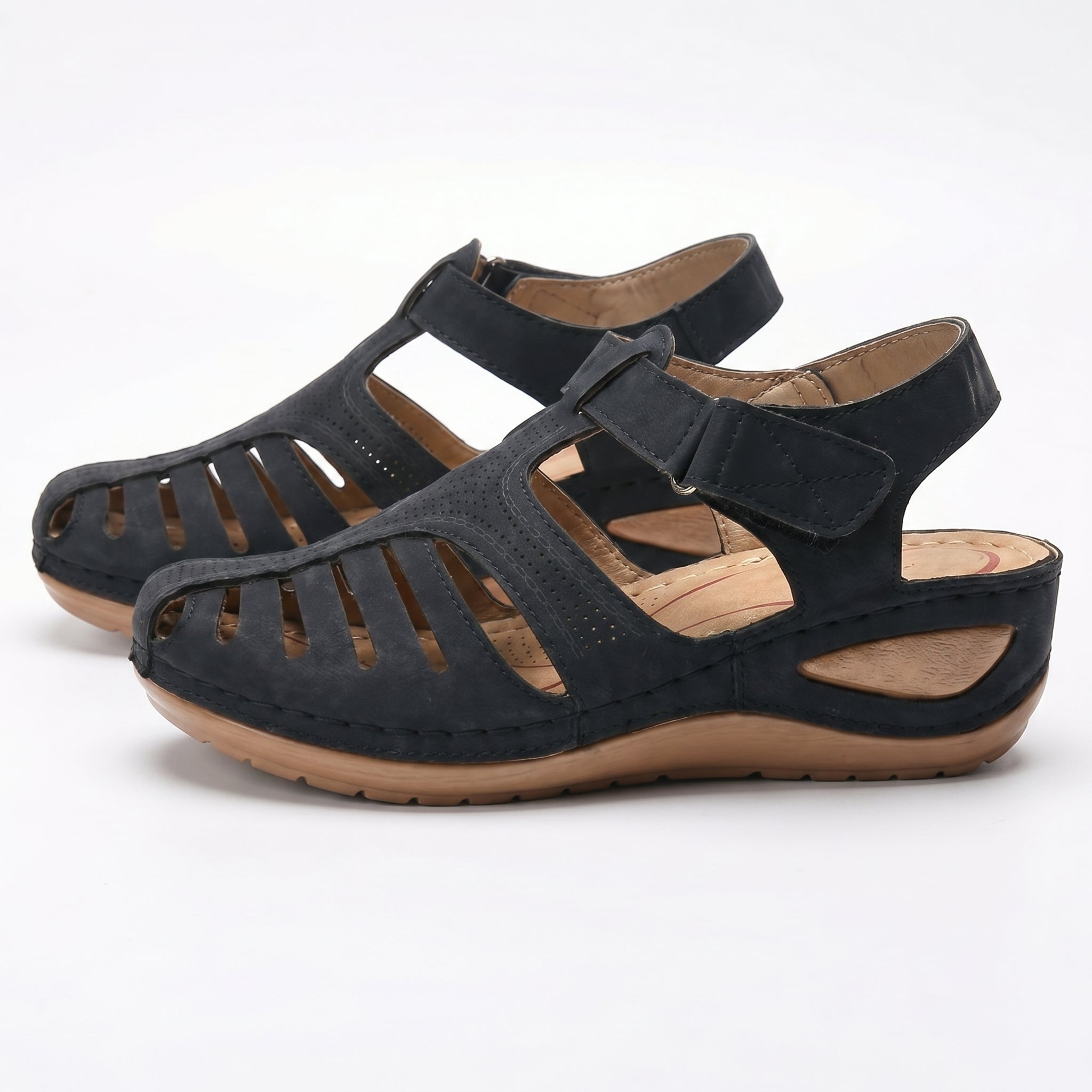 Eleanor - Women's Orthopedic Cut - Out Sandal - Sandals - Black - Parker&Brooks