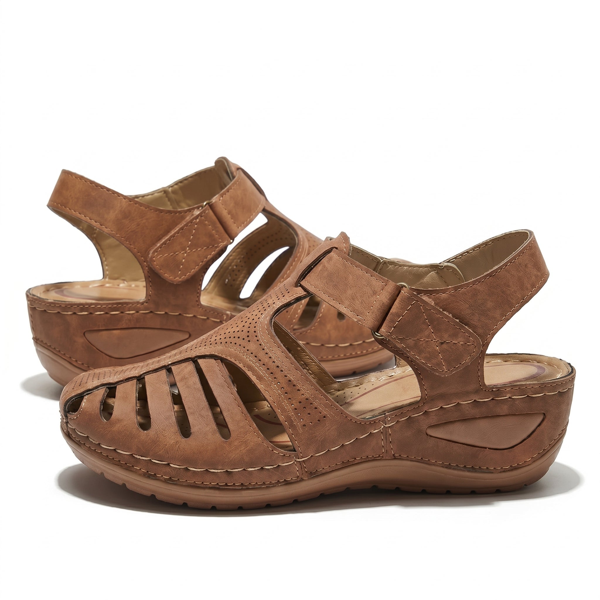 Eleanor - Women's Orthopedic Cut - Out Sandal - Sandals - Brown - Parker&Brooks