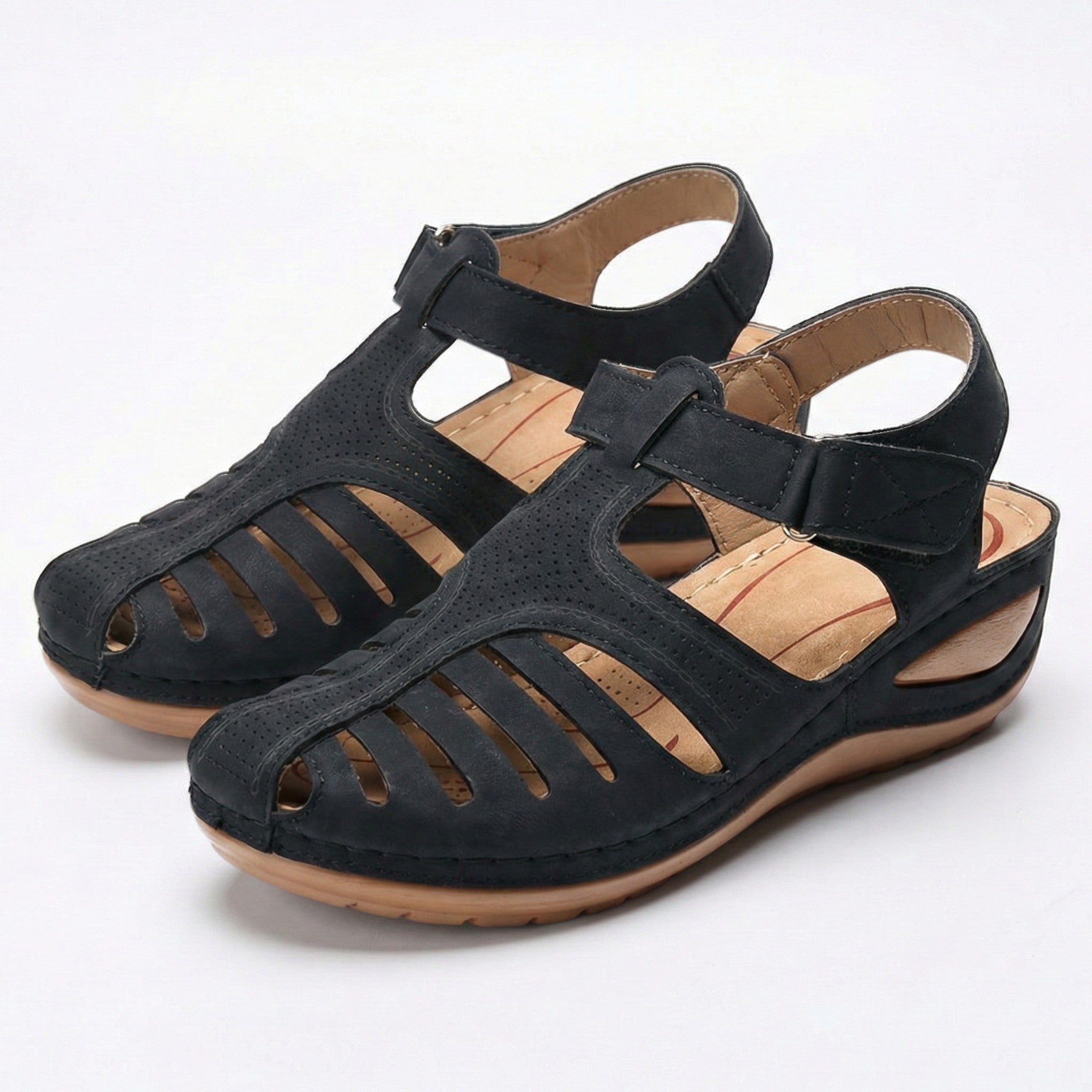 Eleanor - Women's Orthopedic Cut - Out Sandal - Sandals - Black - Parker&Brooks