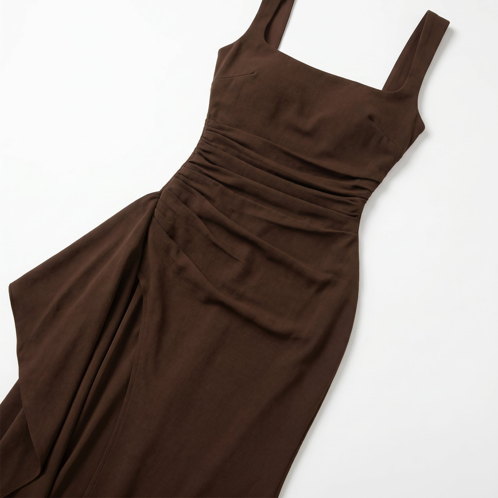 Elena - Women's Elegant Evening Maxi Dress with High Slit - Maxi Dress - Brown - Parker&Brooks