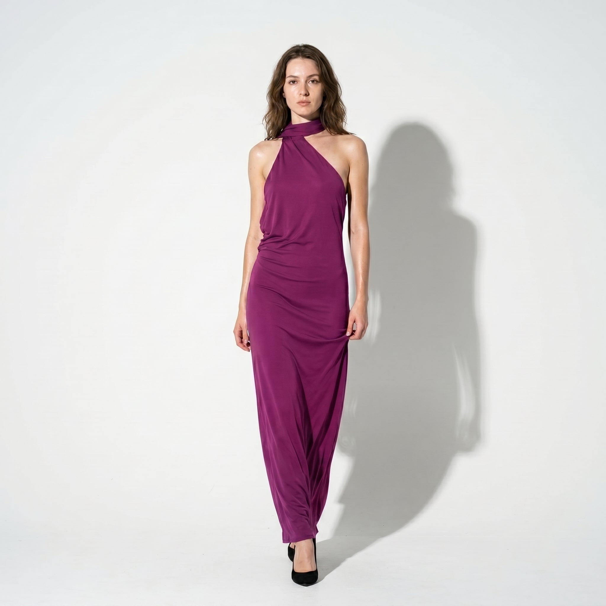 Elena - Women's Elegant Wedding Guest Backless Maxi Dress - Maxi Dress - Purple - Parker&Brooks