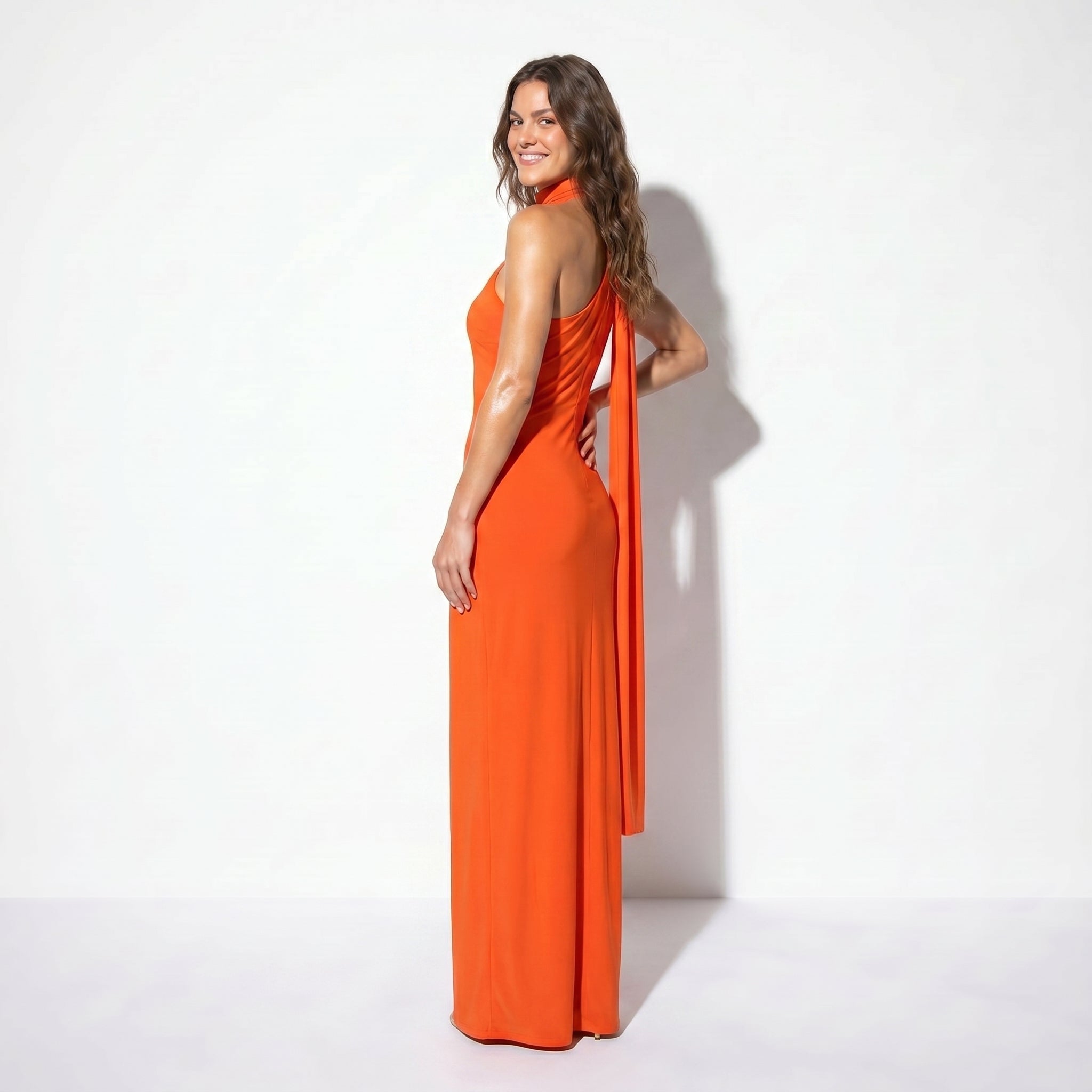 Elena - Women's Elegant Wedding Guest Backless Maxi Dress - Maxi Dress - Orange - Parker&Brooks