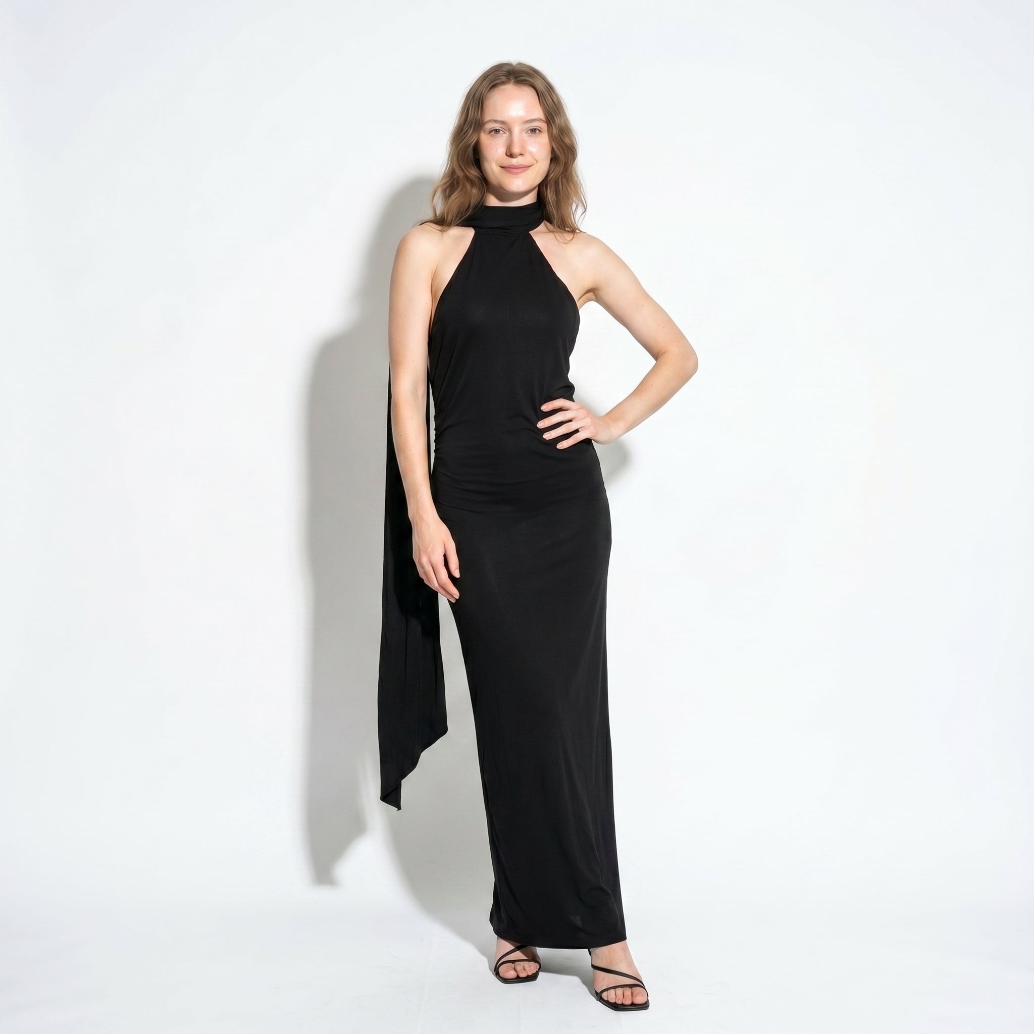 Elena - Women's Elegant Wedding Guest Backless Maxi Dress - Maxi Dress - Black - Parker&Brooks