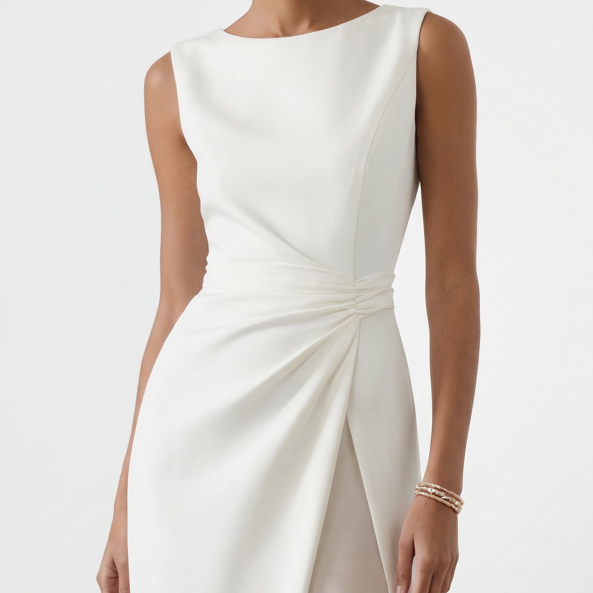 Elena - Women's Evening Draped Side Split Maxi Dress - Maxi Dress - White - Parker&Brooks