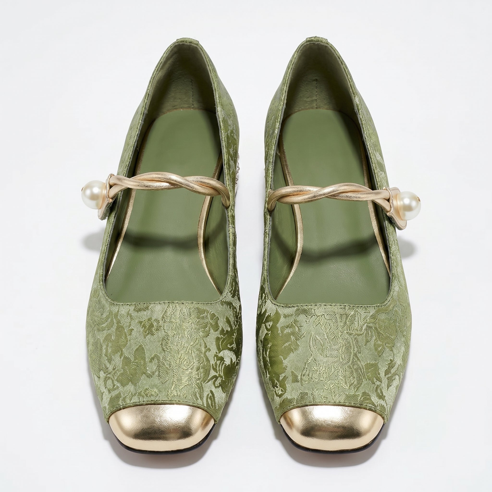Elena - Women's Low Heel Pumps with Pearl Strap - Sandal - Green - Parker&Brooks