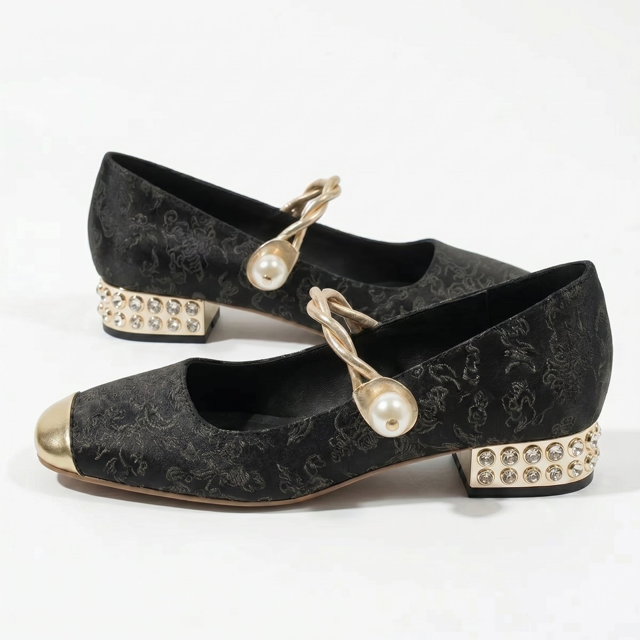 Elena - Women's Low Heel Pumps with Pearl Strap - Sandal - Green - Parker&Brooks