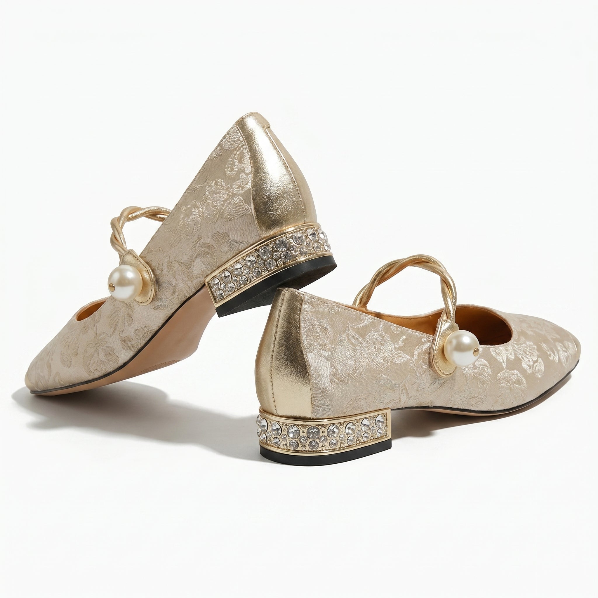 Elena - Women's Low Heel Pumps with Pearl Strap - Sandal - Beige - Parker&Brooks