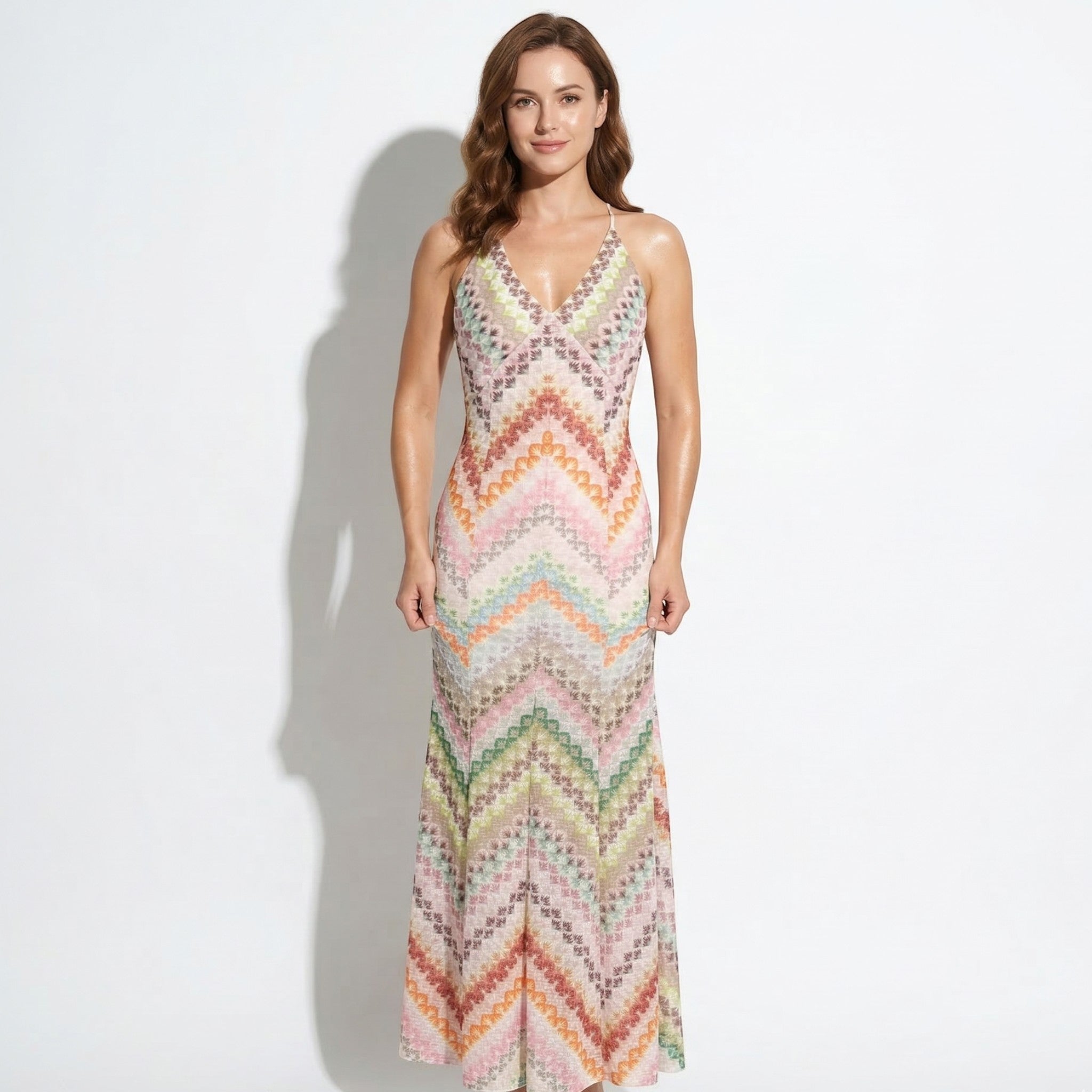 Elena - Women's Summer Maxi Dress with Chevron Pattern - Maxi Dress - Multicolor - Parker&Brooks