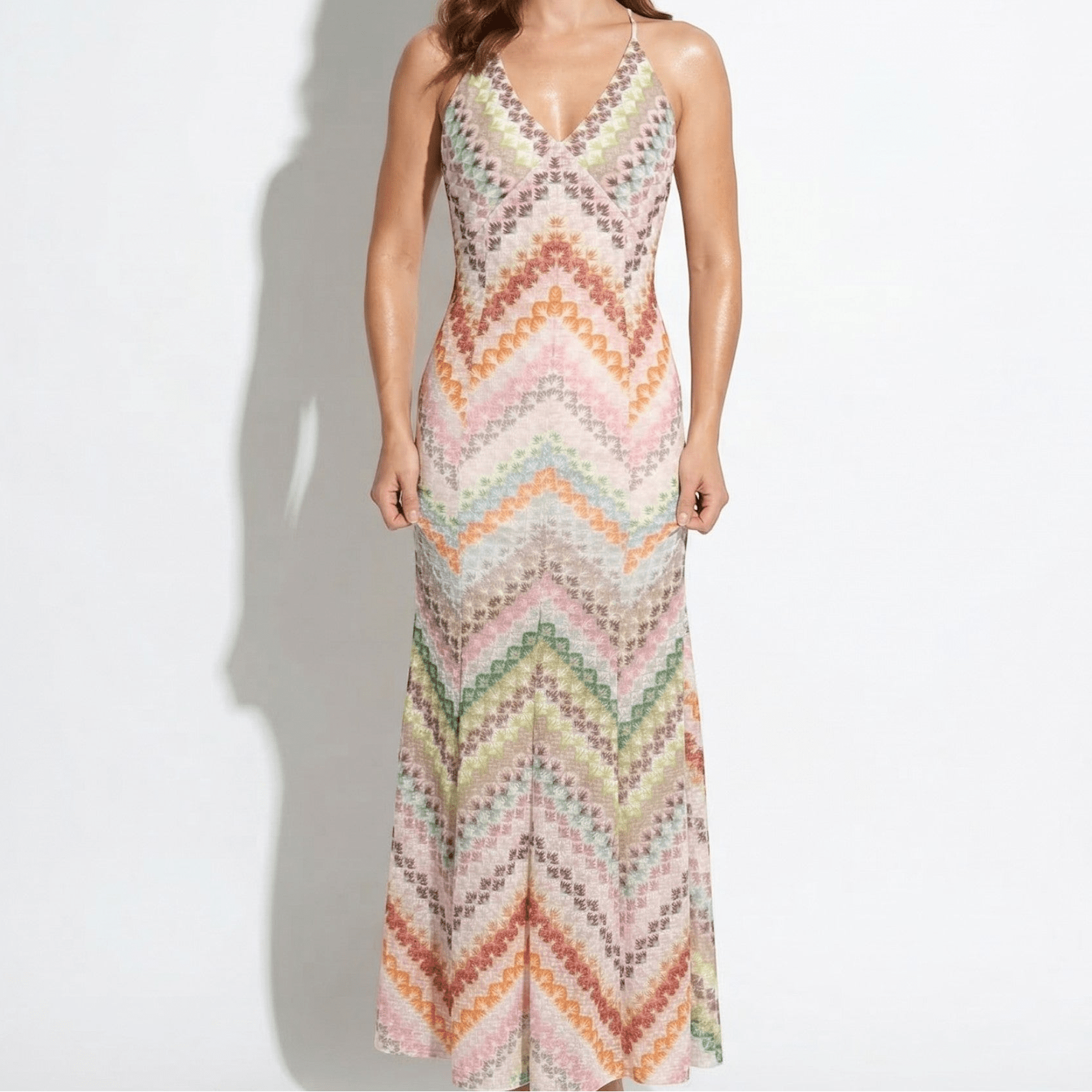 Elena - Women's Summer Maxi Dress with Chevron Pattern - Maxi Dress - Multicolor - Parker&Brooks