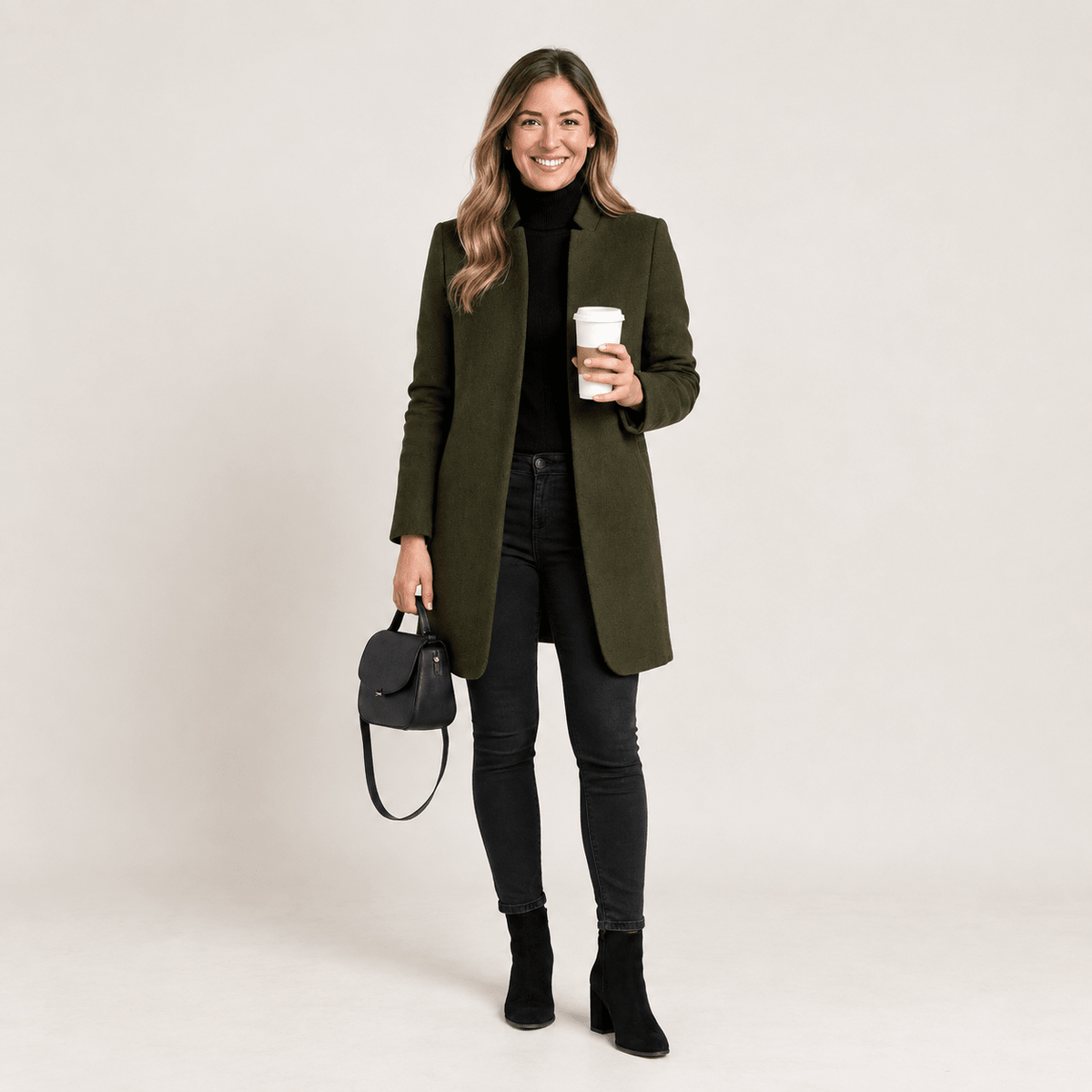 Eliza - Women's Tailored Longline Overcoat with Notch Lapel - Overcoats - Dark Green - Parker&Brooks