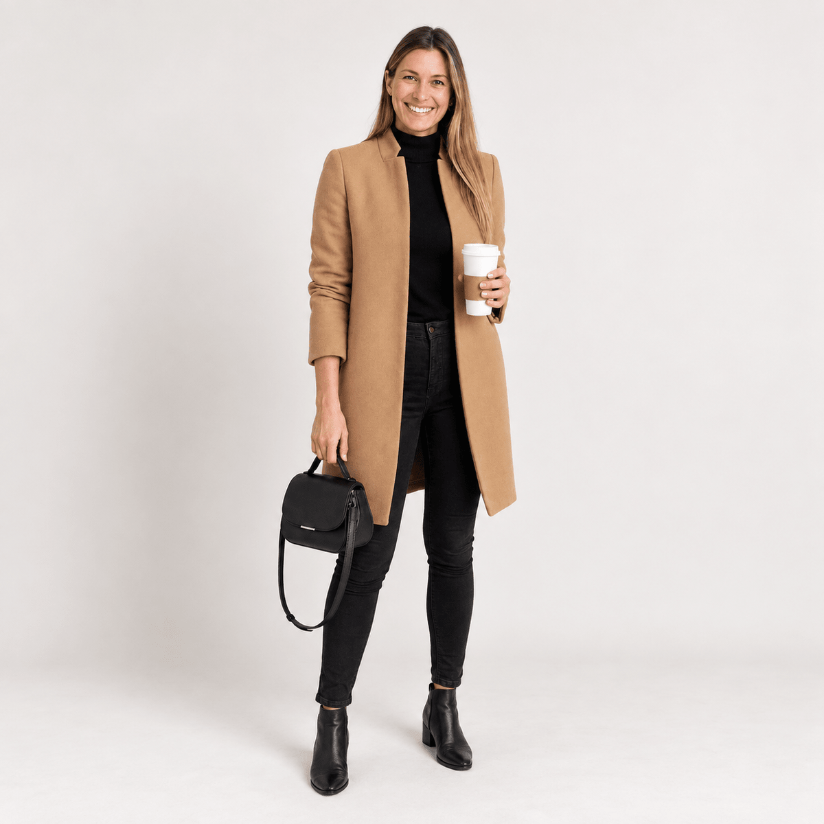 Eliza - Women's Tailored Longline Overcoat with Notch Lapel - Overcoats - Khaki - Parker&Brooks