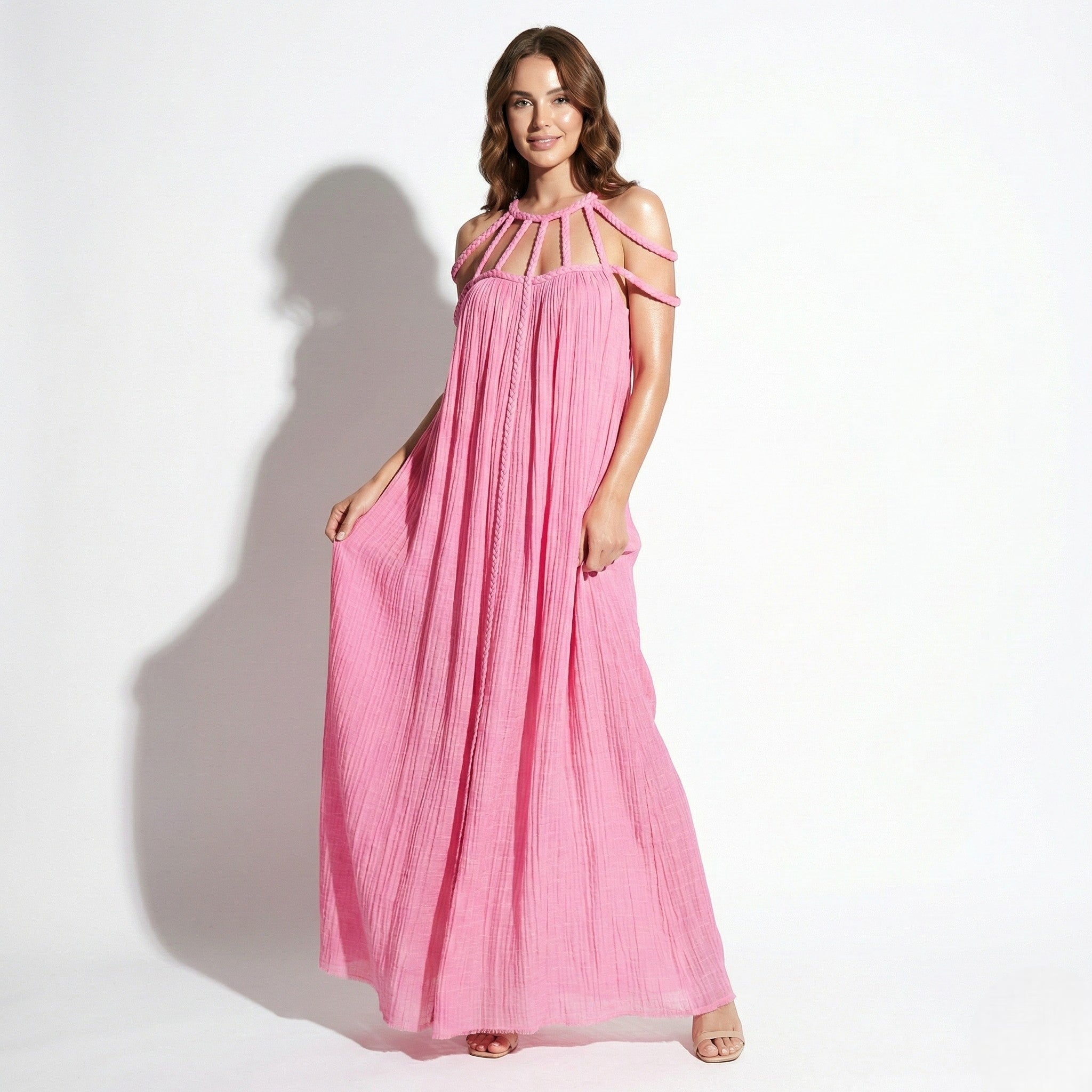 Elizabeth - Women's Summer Sleeveless Draped Maxi Dress - Dresses - Pink - Parker&Brooks