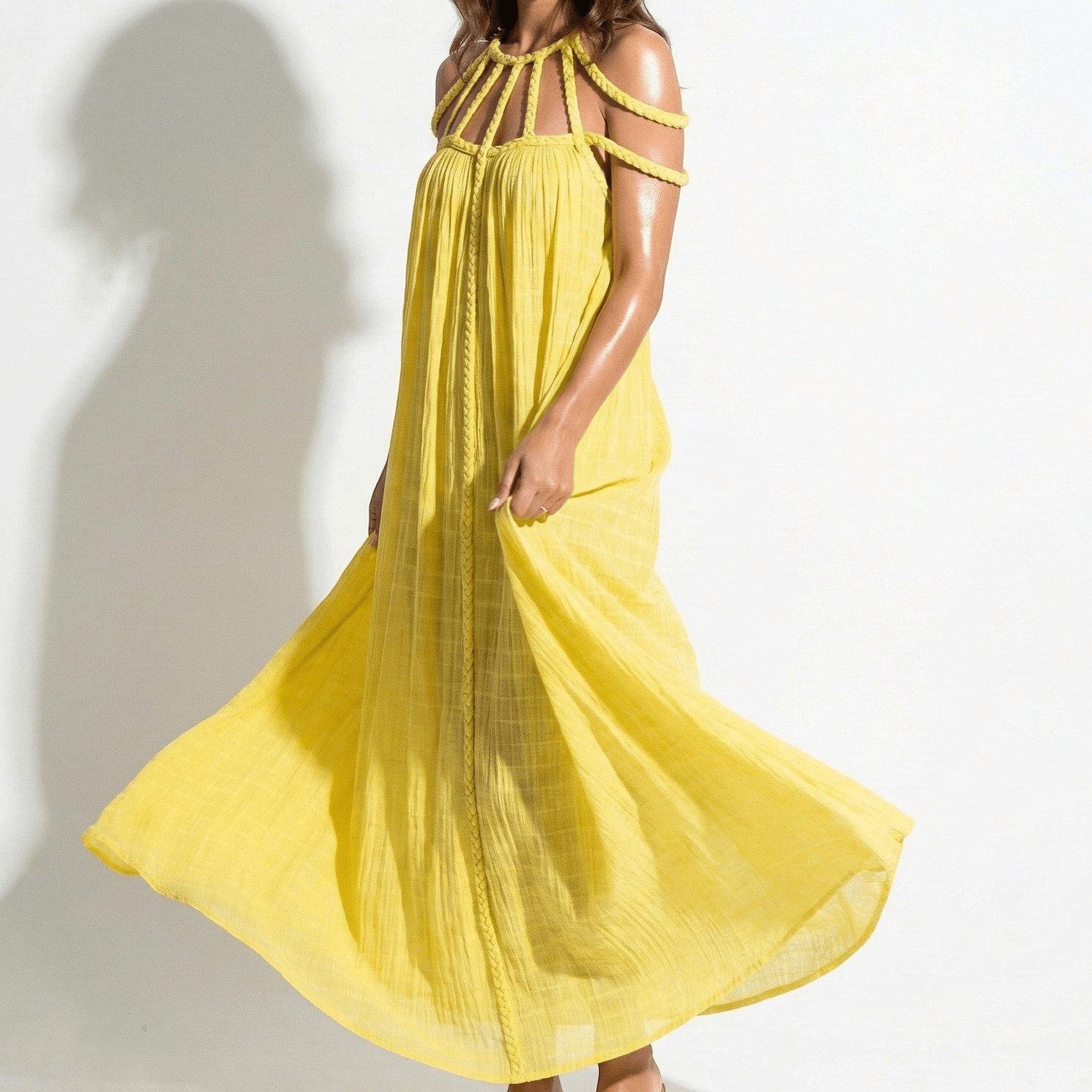 Elizabeth - Women's Summer Sleeveless Draped Maxi Dress - Dresses - Yellow - Parker&Brooks