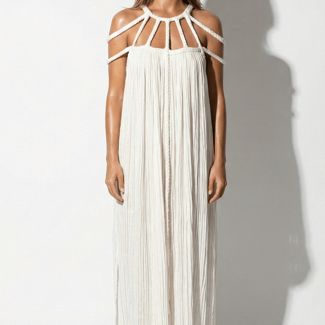 Elizabeth - Women's Summer Sleeveless Draped Maxi Dress - Dresses - White - Parker&Brooks