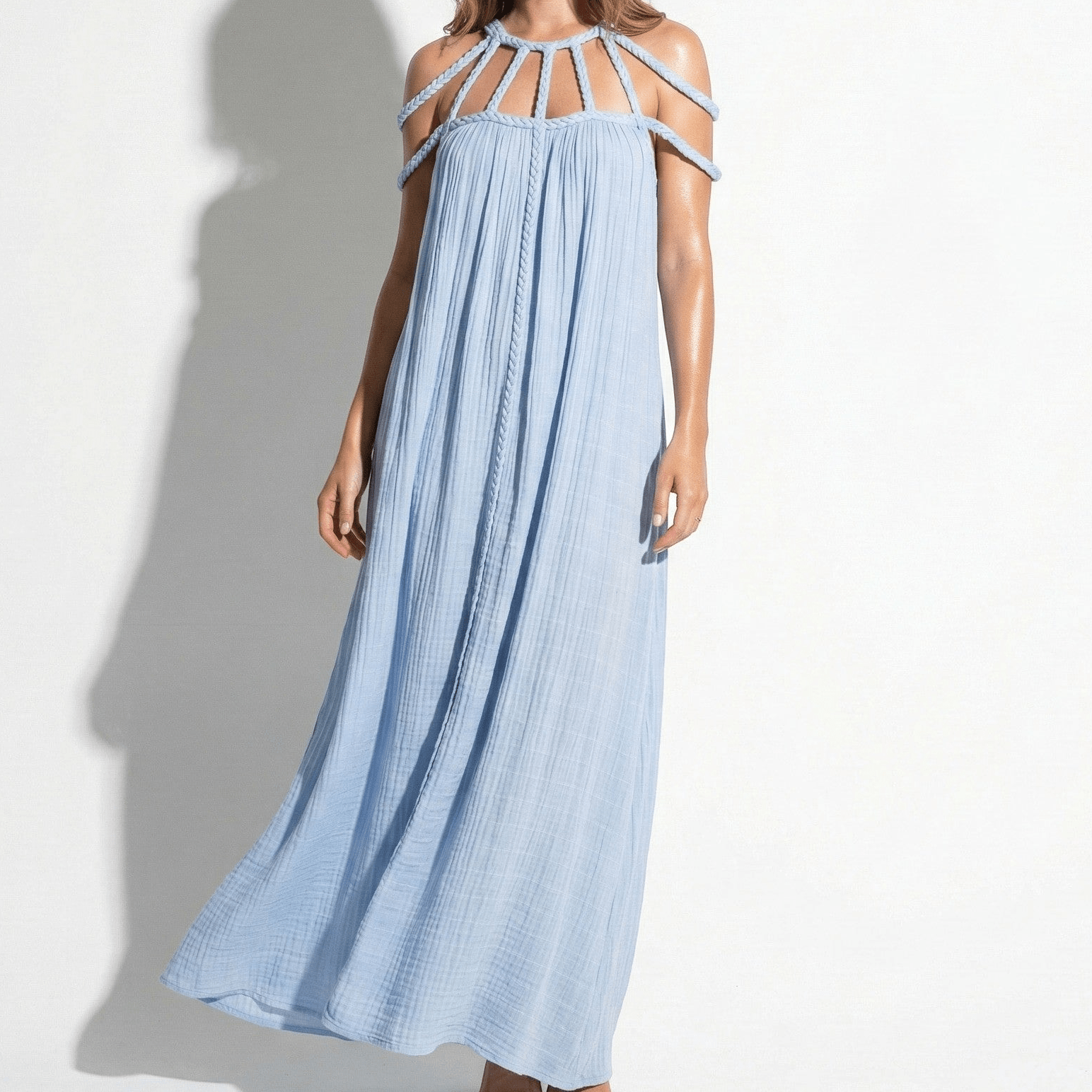Elizabeth - Women's Summer Sleeveless Draped Maxi Dress - Dresses - Blue - Parker&Brooks