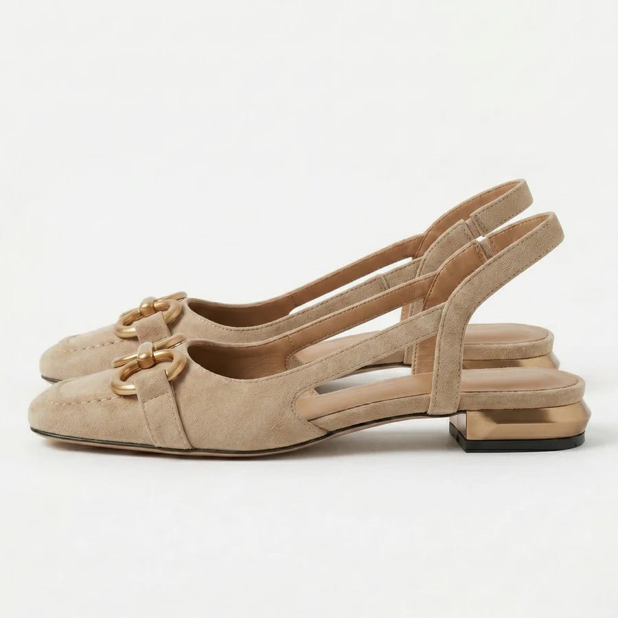 Elizabeth - Women's Metallic Detail Slingback Sandals - Sandal - Beige - Parker&Brooks