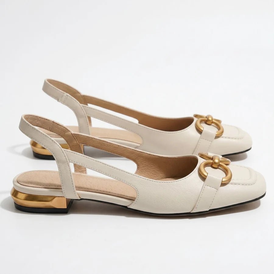 Elizabeth - Women's Metallic Detail Slingback Sandals - Sandal - Cream - Parker&Brooks