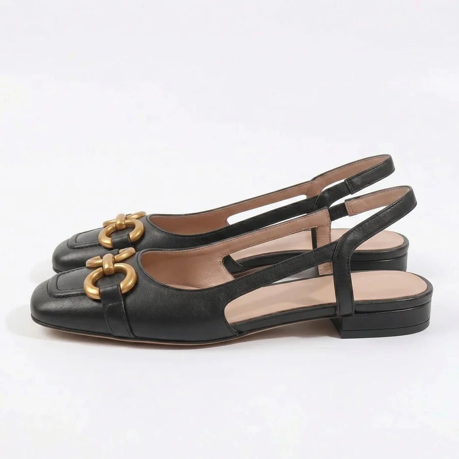 Elizabeth - Women's Metallic Detail Slingback Sandals - Sandal - Black - Parker&Brooks