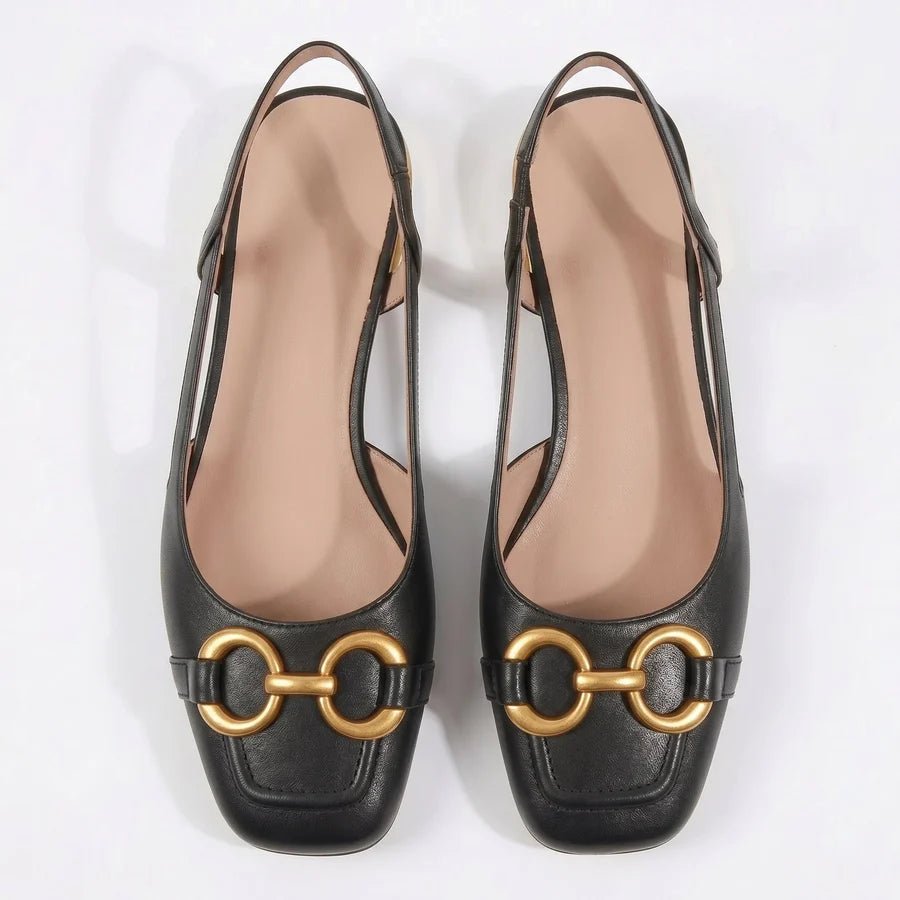 Elizabeth - Women's Metallic Detail Slingback Sandals - Sandal - Black - Parker&Brooks