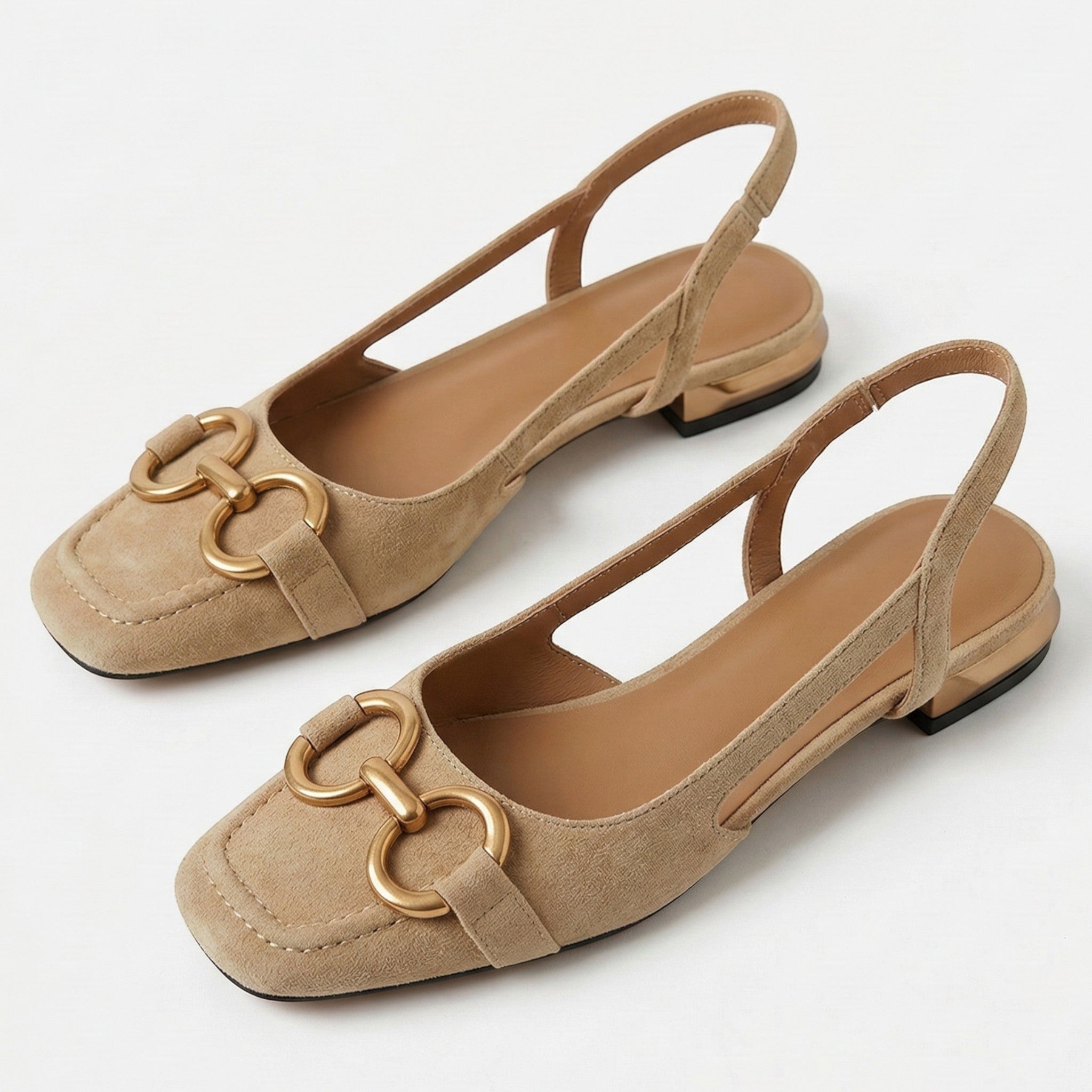 Elizabeth - Women's Metallic Detail Slingback Sandals - Sandal - Beige - Parker&Brooks