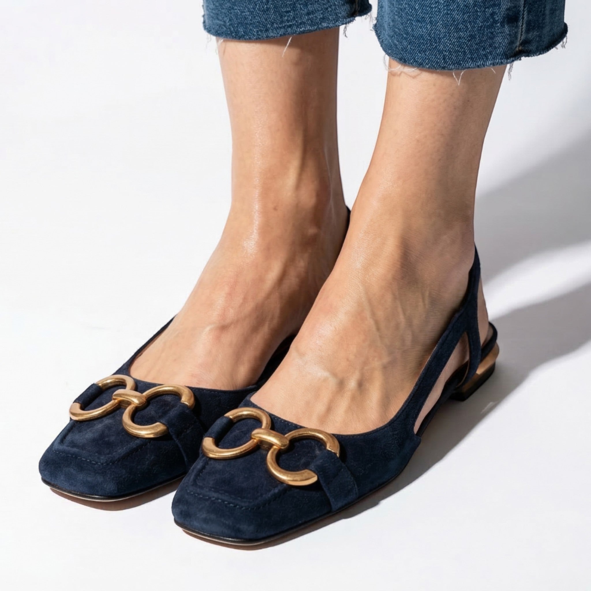 Elizabeth - Women's Metallic Detail Slingback Sandals - Sandal - Blue - Parker&Brooks
