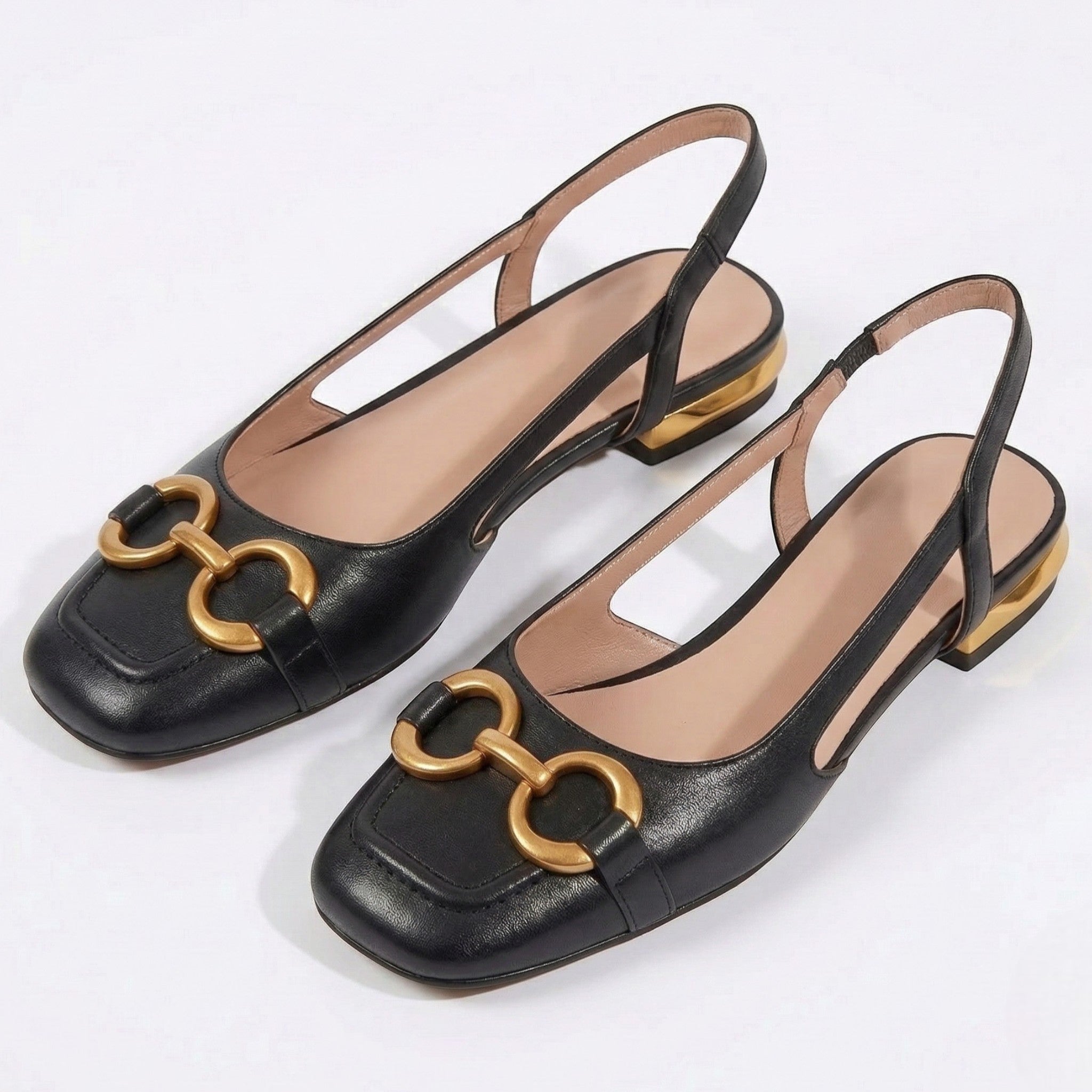 Elizabeth - Women's Metallic Detail Slingback Sandals - Sandal - Black - Parker&Brooks