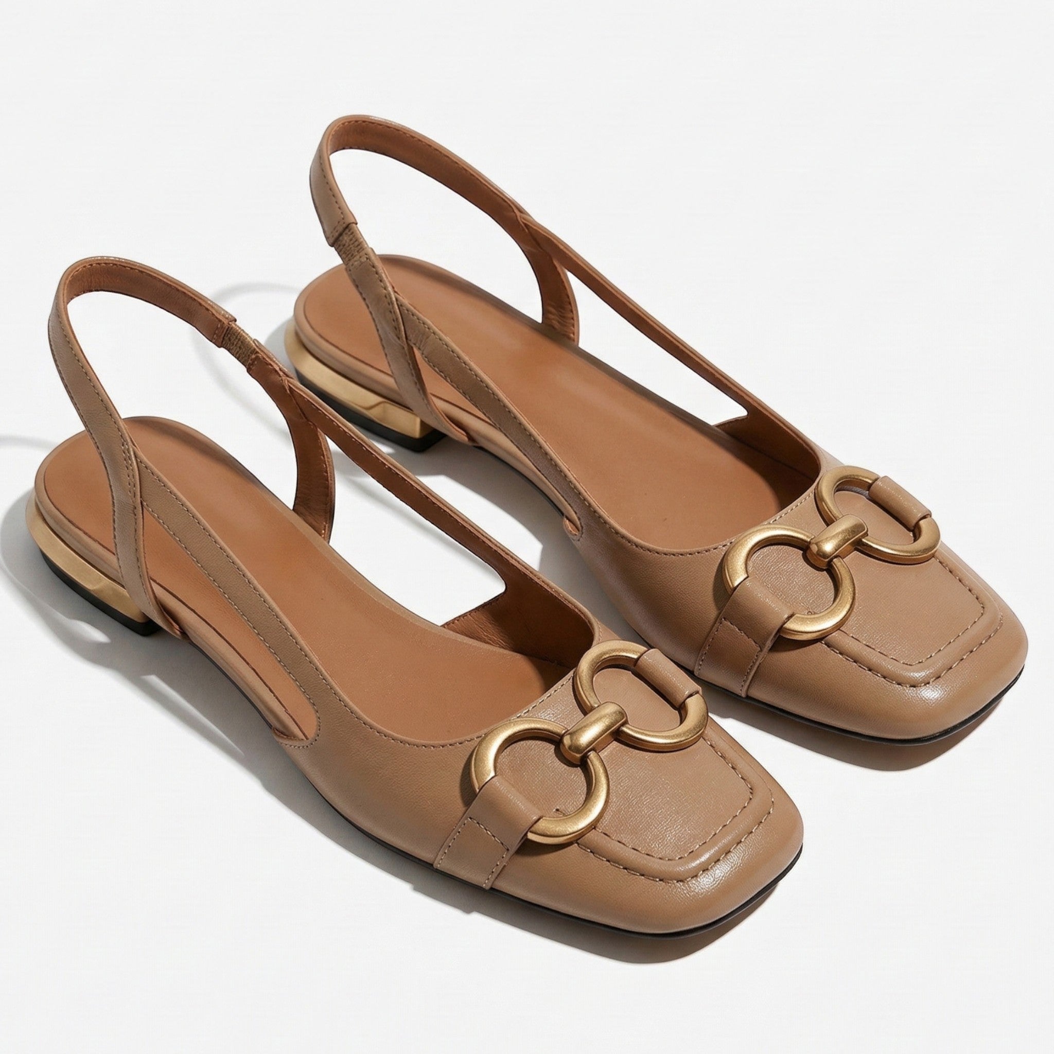 Elizabeth - Women's Metallic Detail Slingback Sandals - Sandal - Apricot - Parker&Brooks