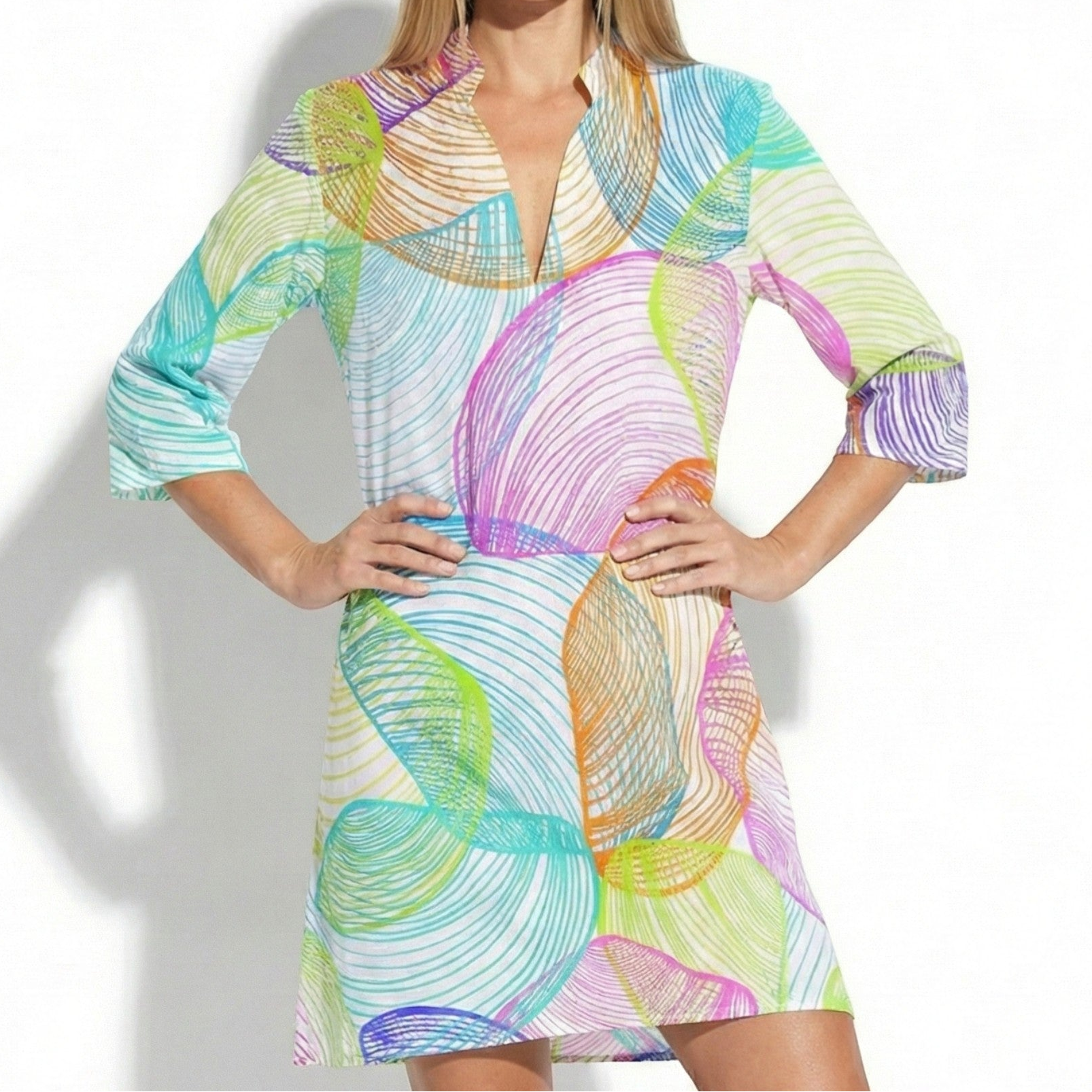 Ella - Women's Relaxed Fit Printed Summer Mini Dress - Dress - Yellow - Parker&Brooks