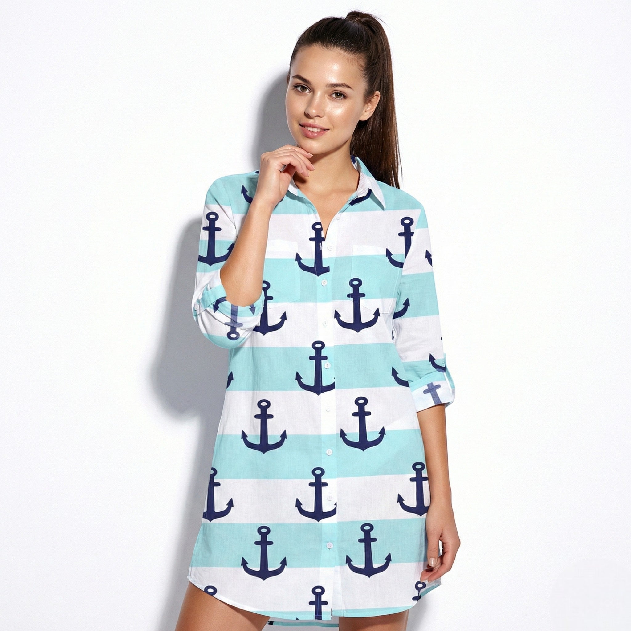 Ella - Women's Relaxed Fit Printed Summer Mini Dress - Dress - Blue - Parker&Brooks
