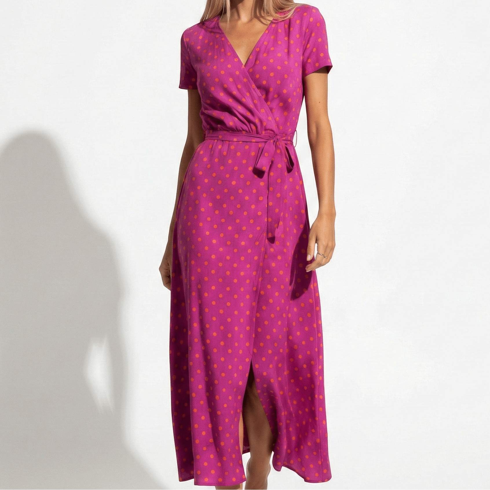 Emily - Women's Floral Wrap Maxi Dress with V - Neck - Dress - Red Dot - Parker&Brooks