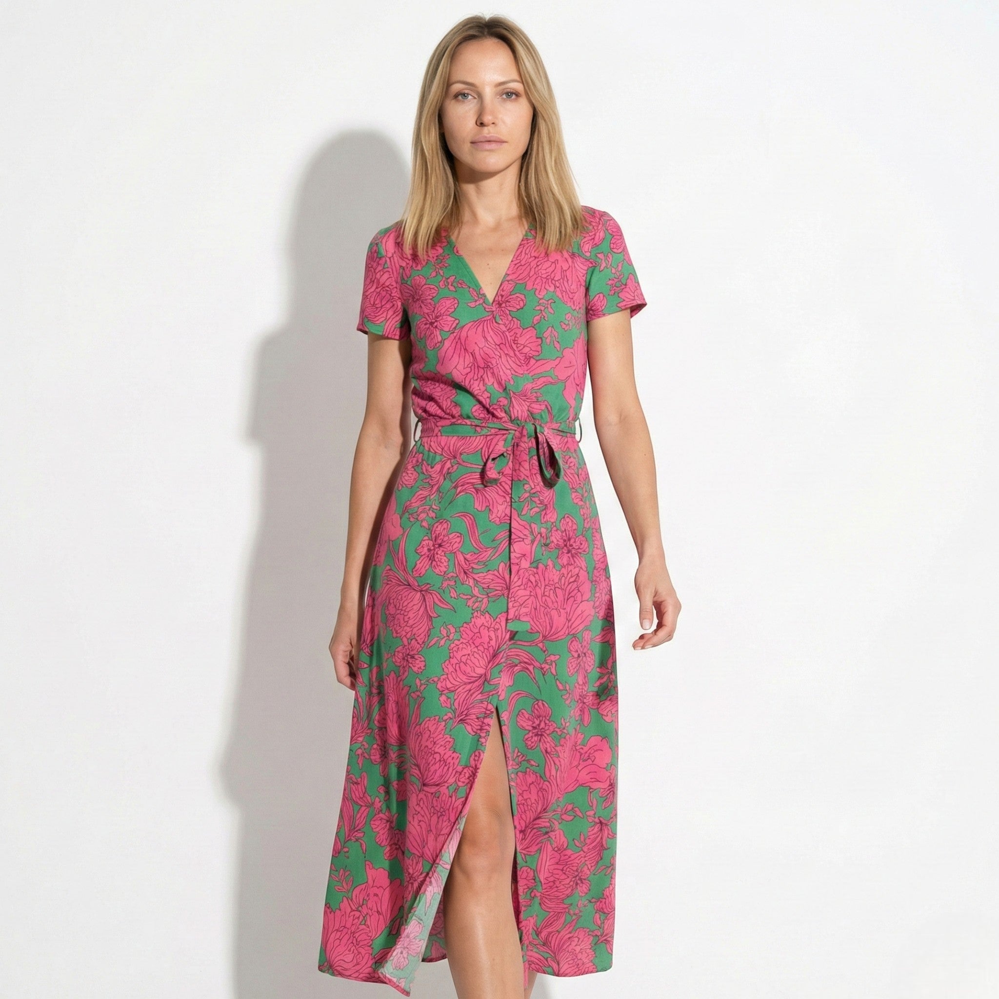 Emily - Women's Floral Wrap Maxi Dress with V - Neck - Dress - Pink - Parker&Brooks